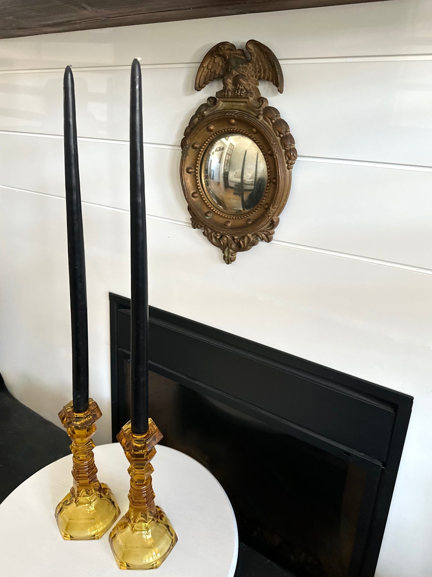 Pair Vintage Amber Glass Candlestick Holders