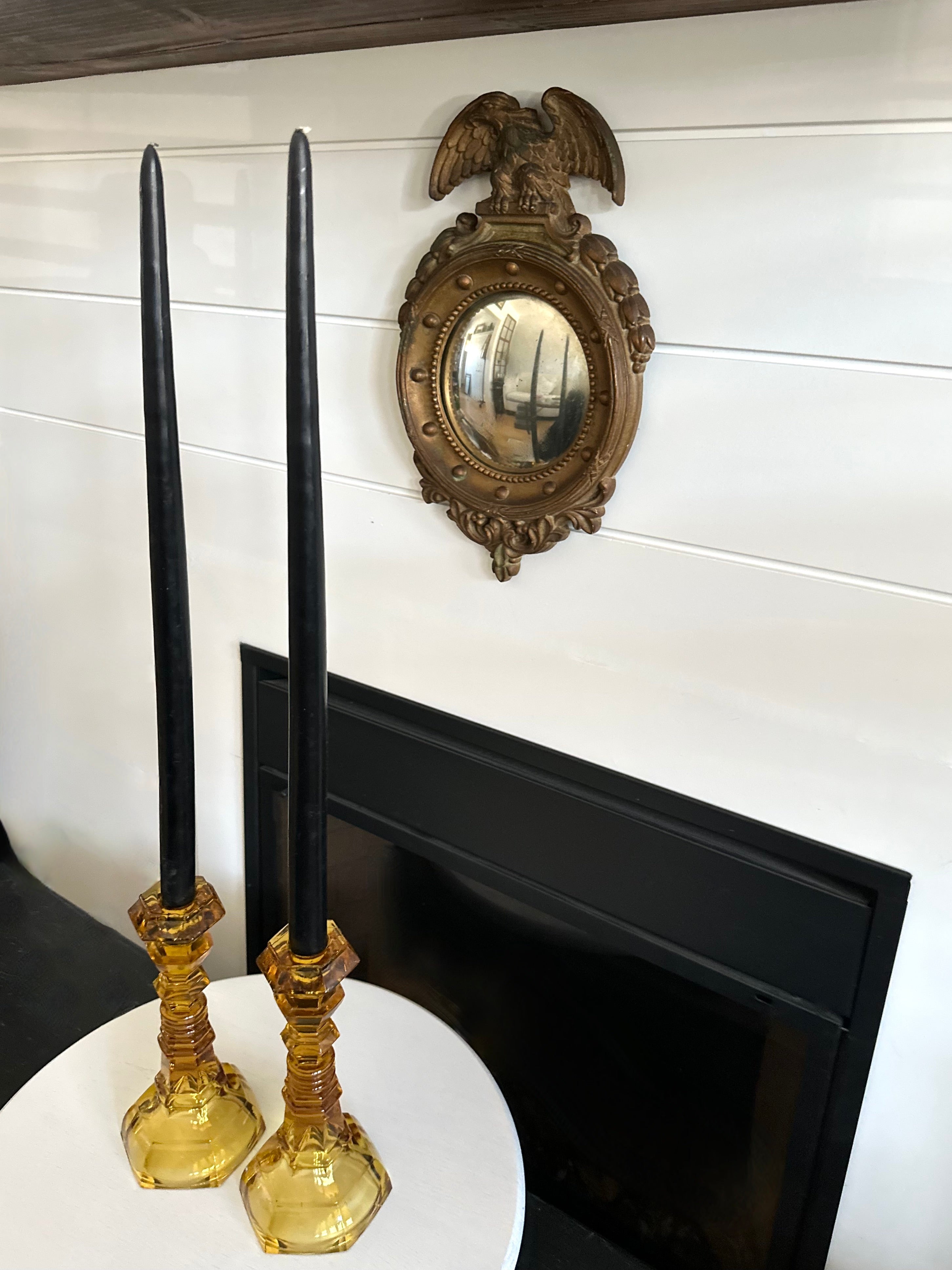 Pair Vintage Amber Glass Candlestick Holders