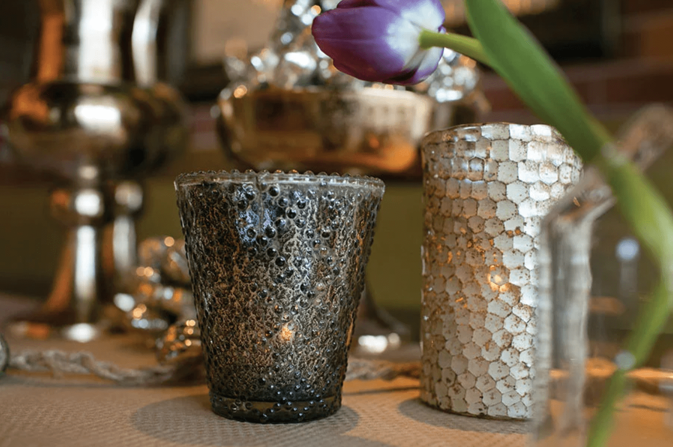 Smoked Mercury Glass Votive Holders