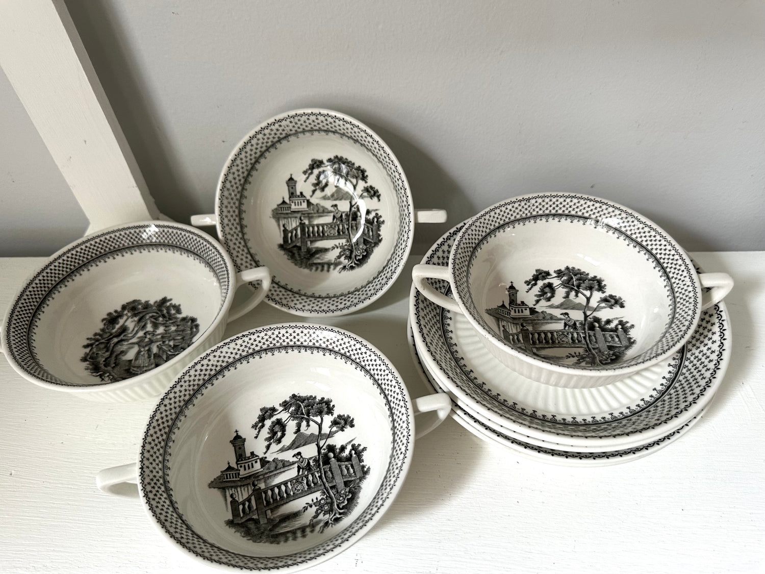 Black English Ironstone Soup Bowls + Plates