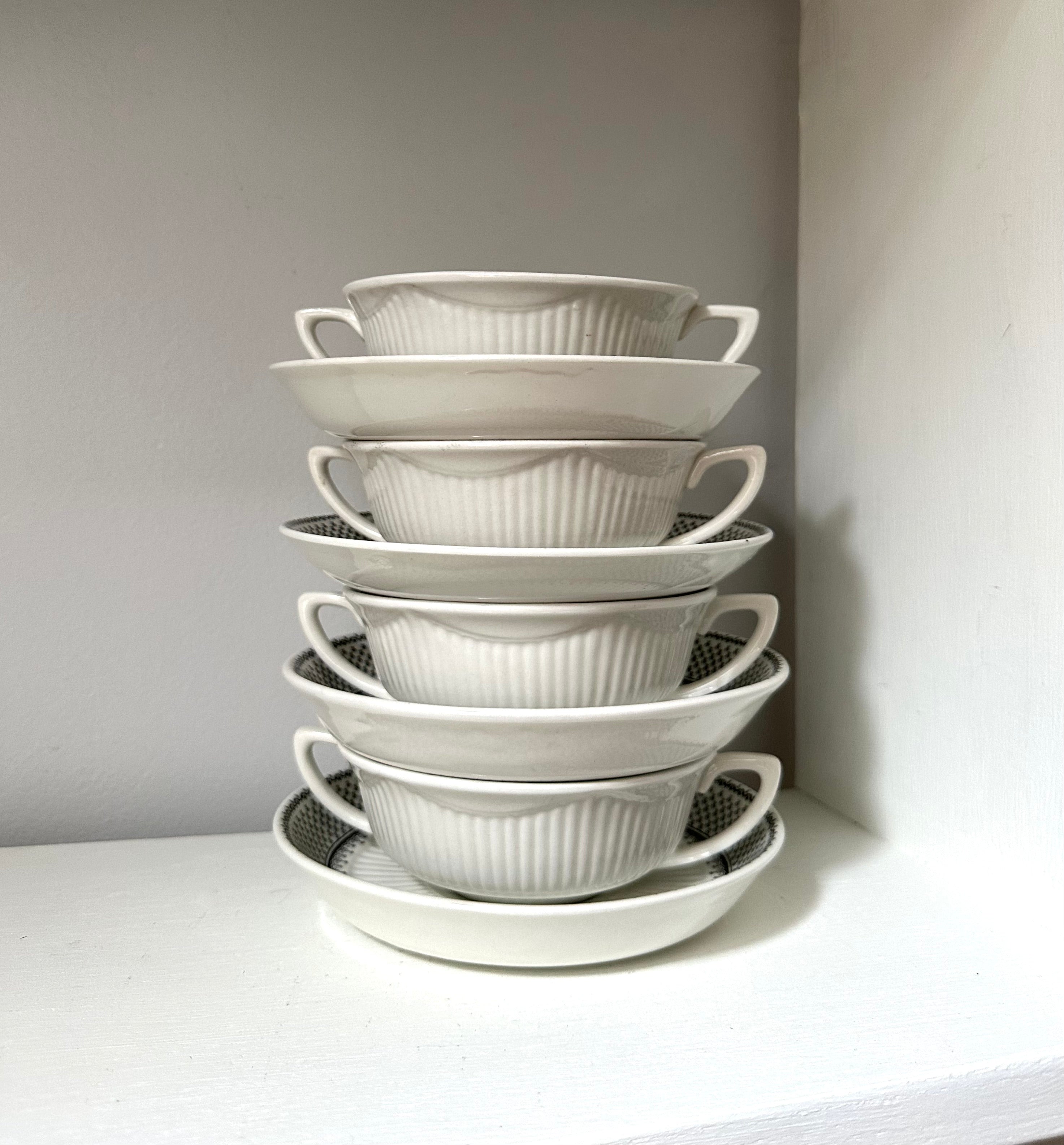 Black English Ironstone Soup Bowls + Plates