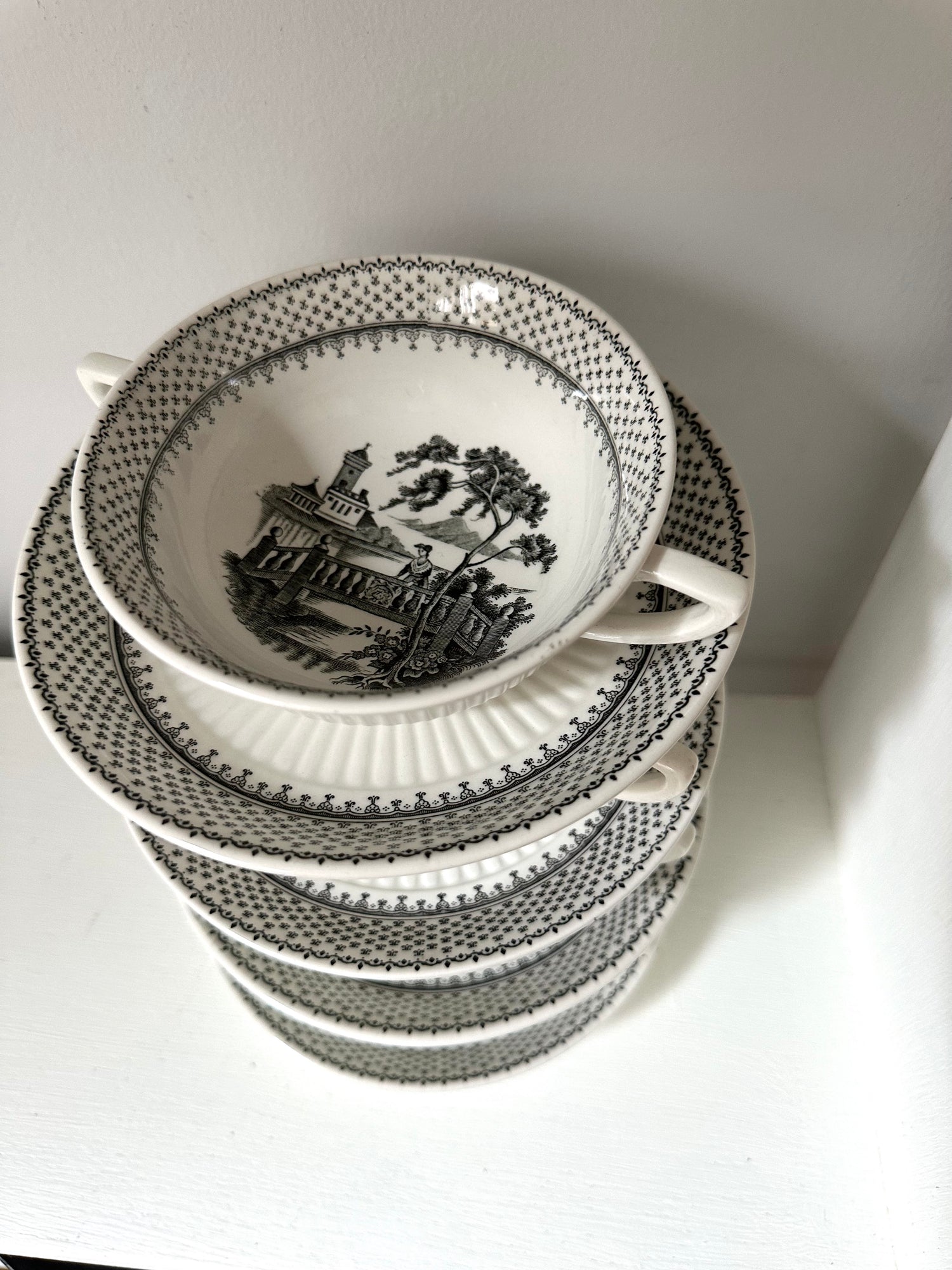 Black English Ironstone Soup Bowls + Plates