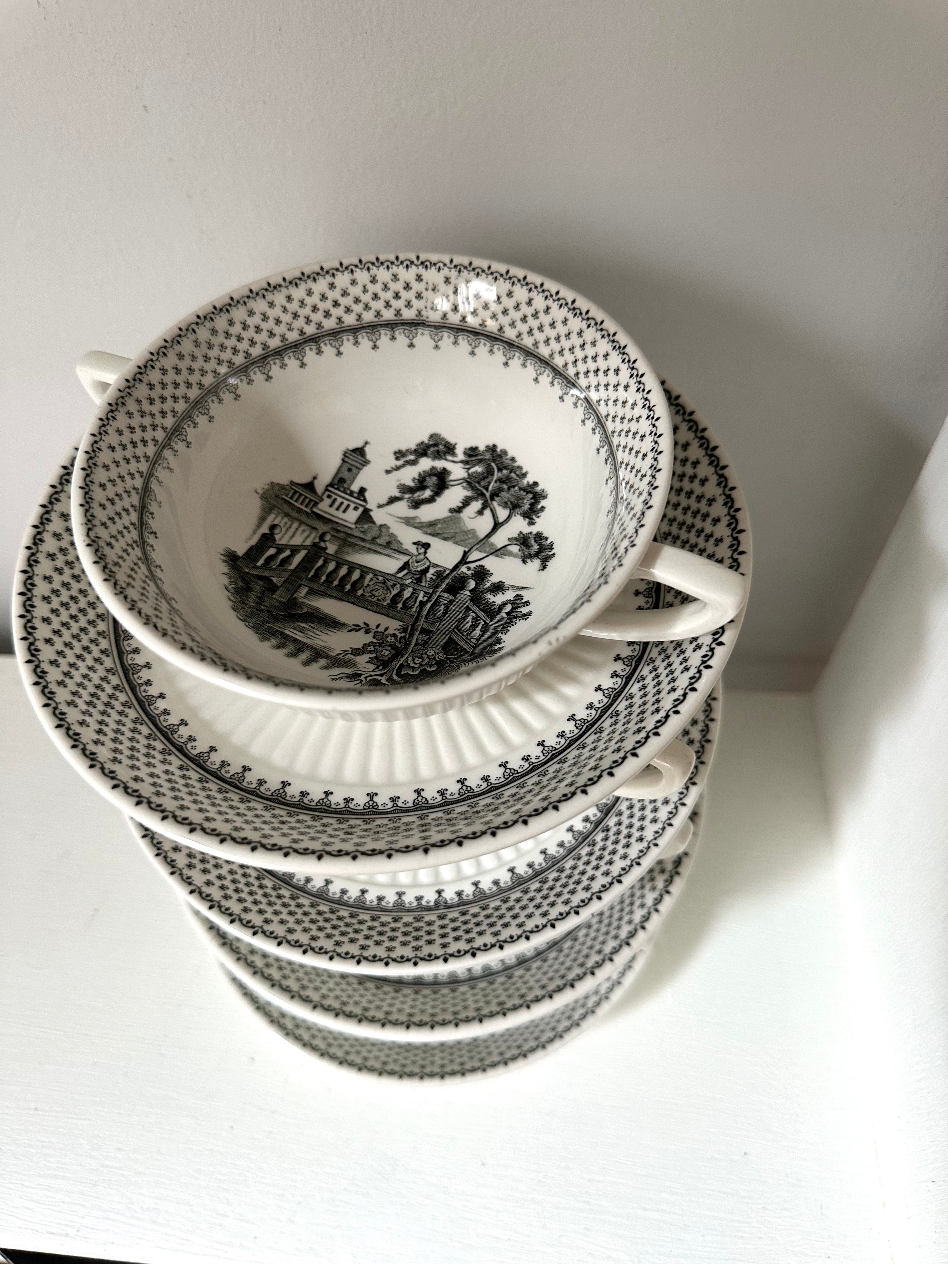 Black English Ironstone Soup Bowls + Plates