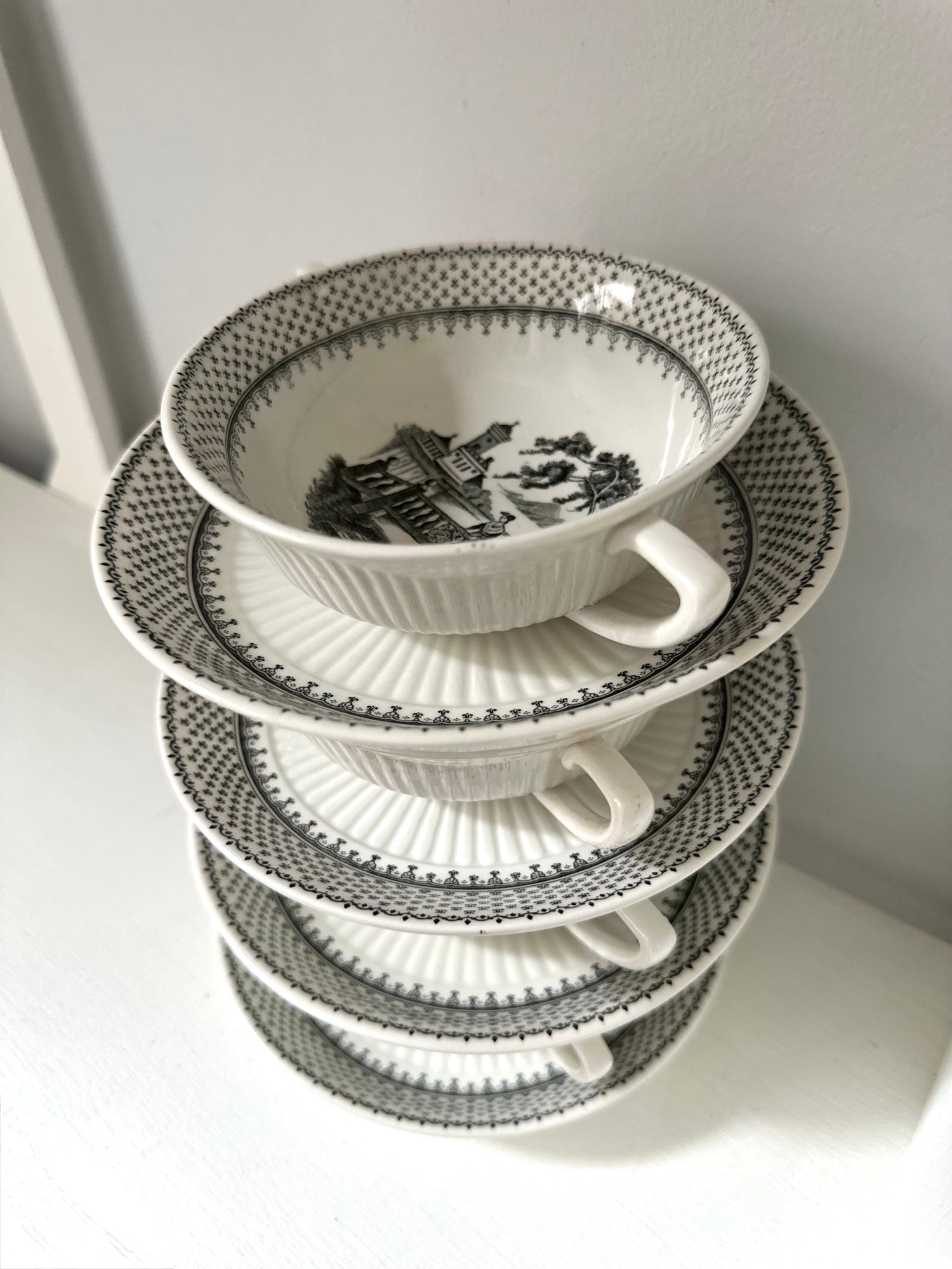 Black English Ironstone Soup Bowls + Plates