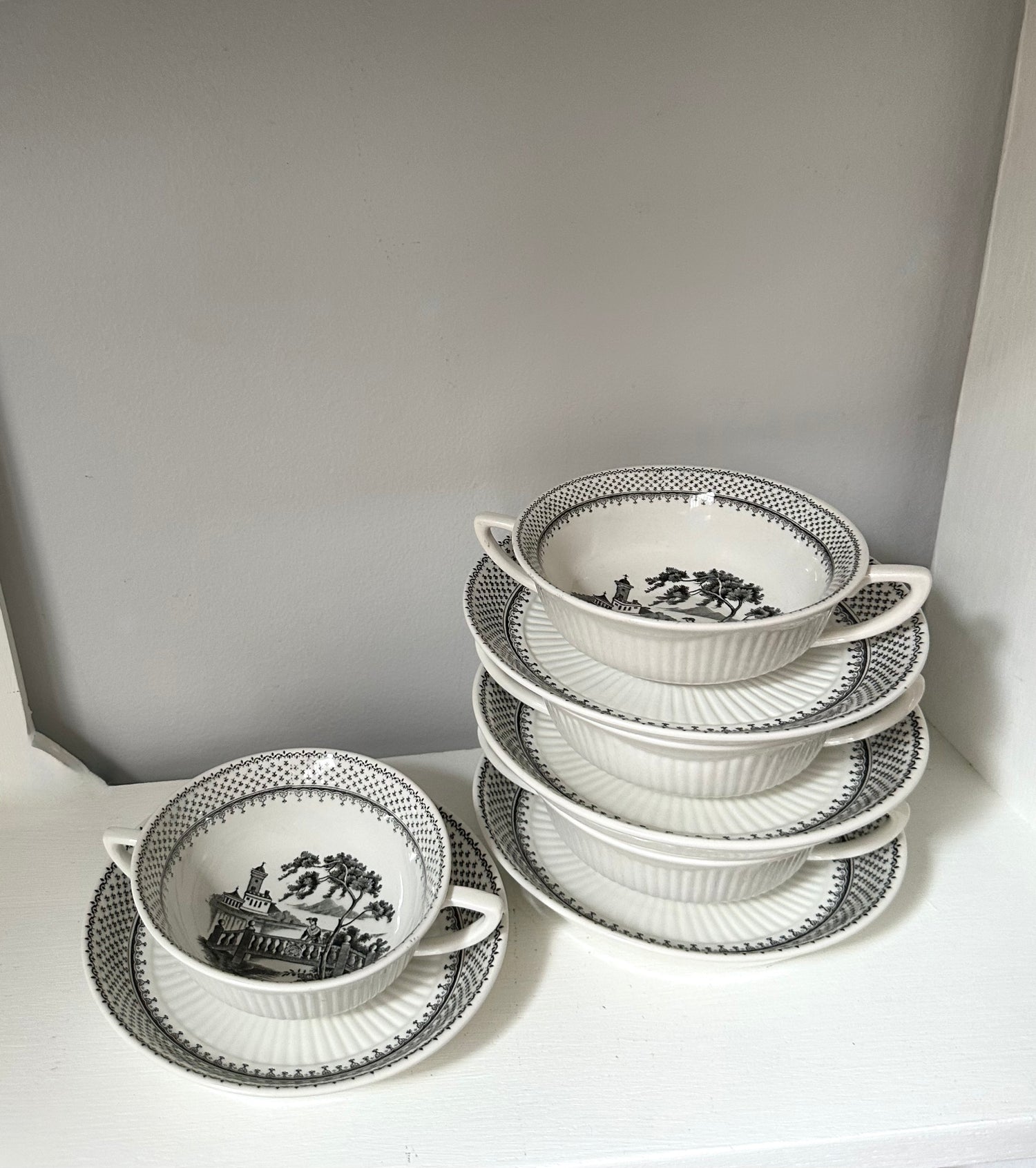 Black English Ironstone Soup Bowls + Plates