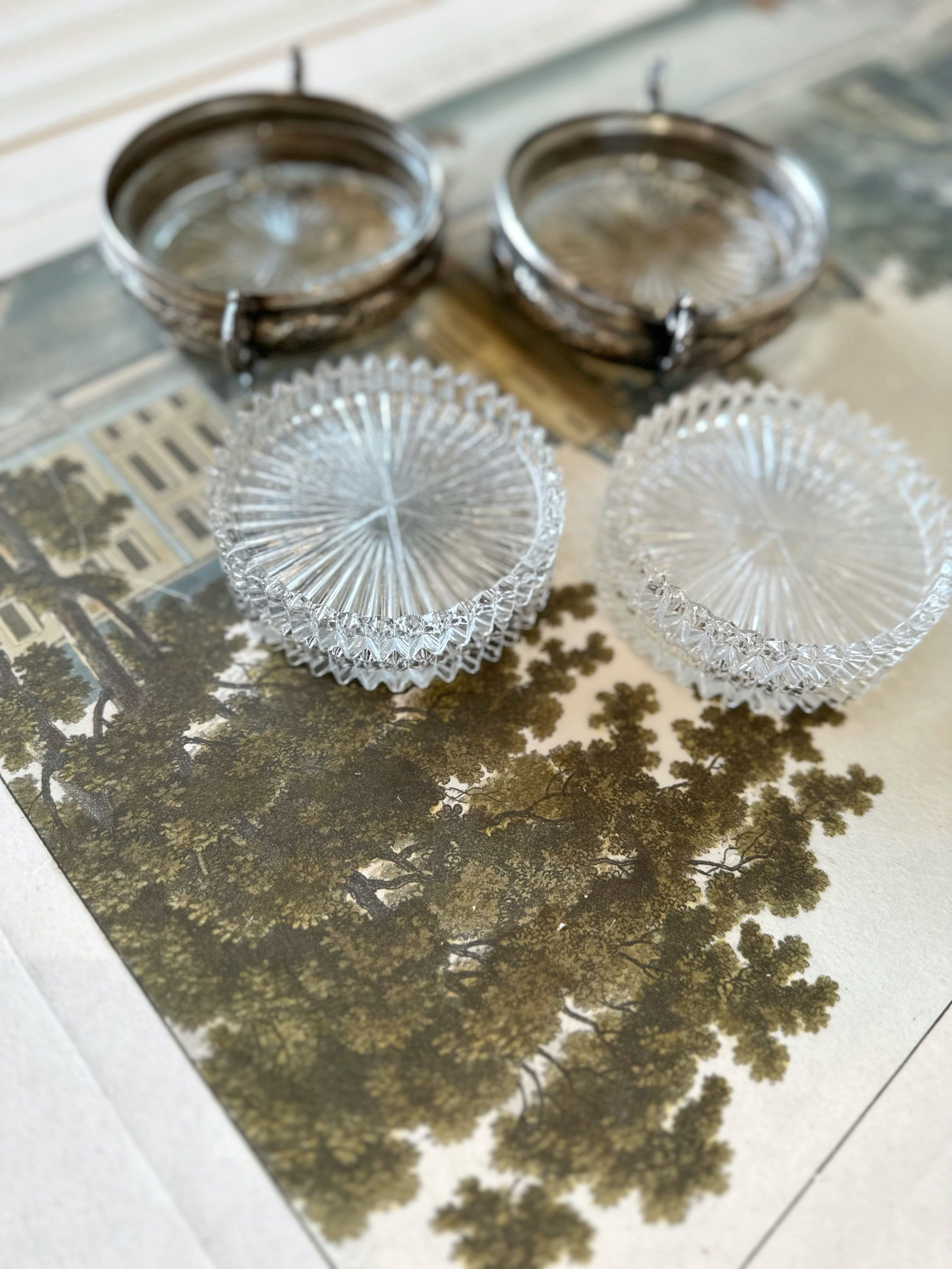 Pair Silver Vintage Bottle Coasters