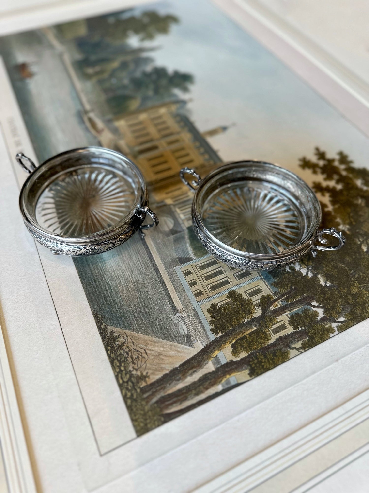 Pair Silver Vintage Bottle Coasters