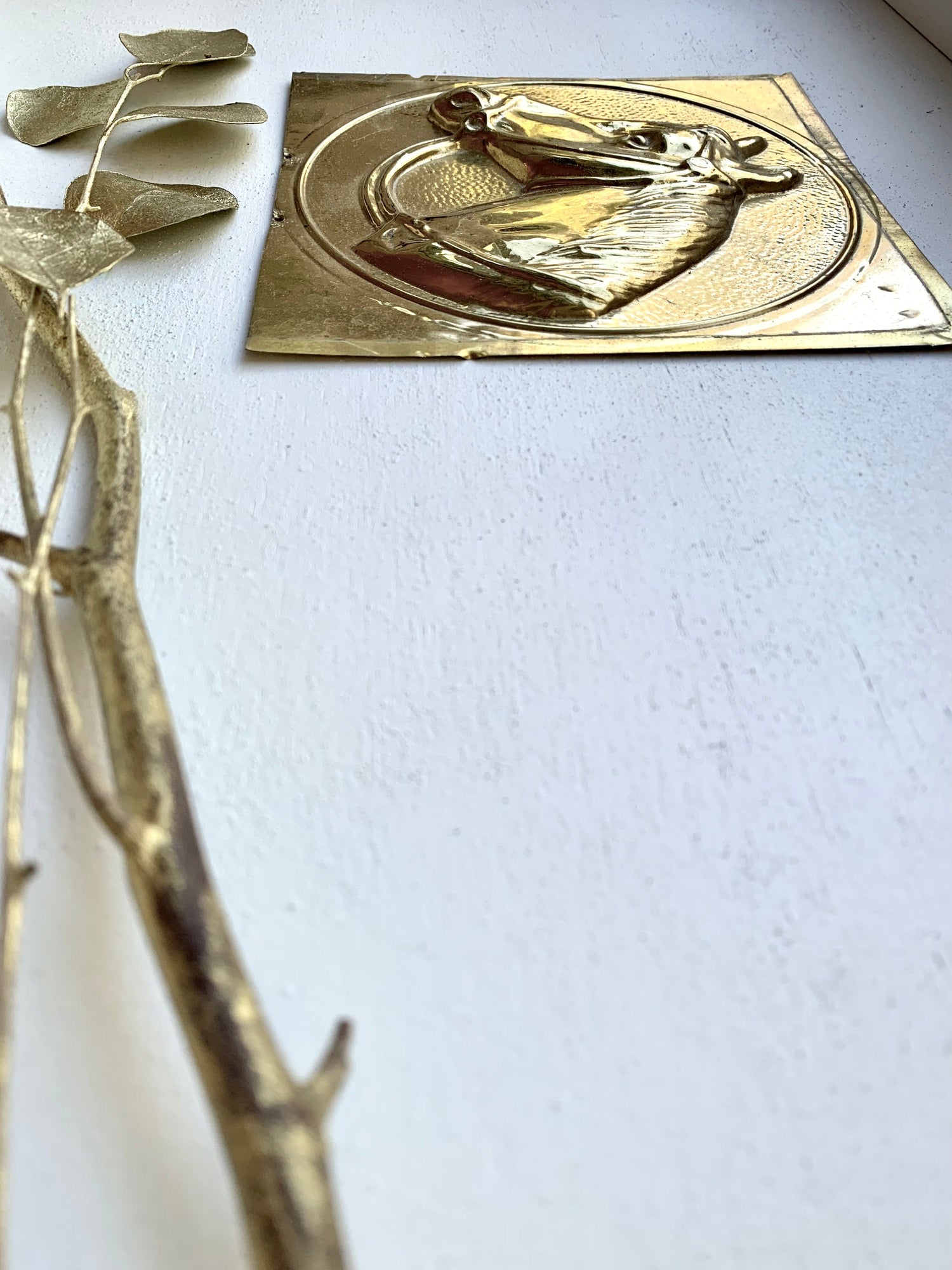 Vintage Embossed Brass Horse Plaque