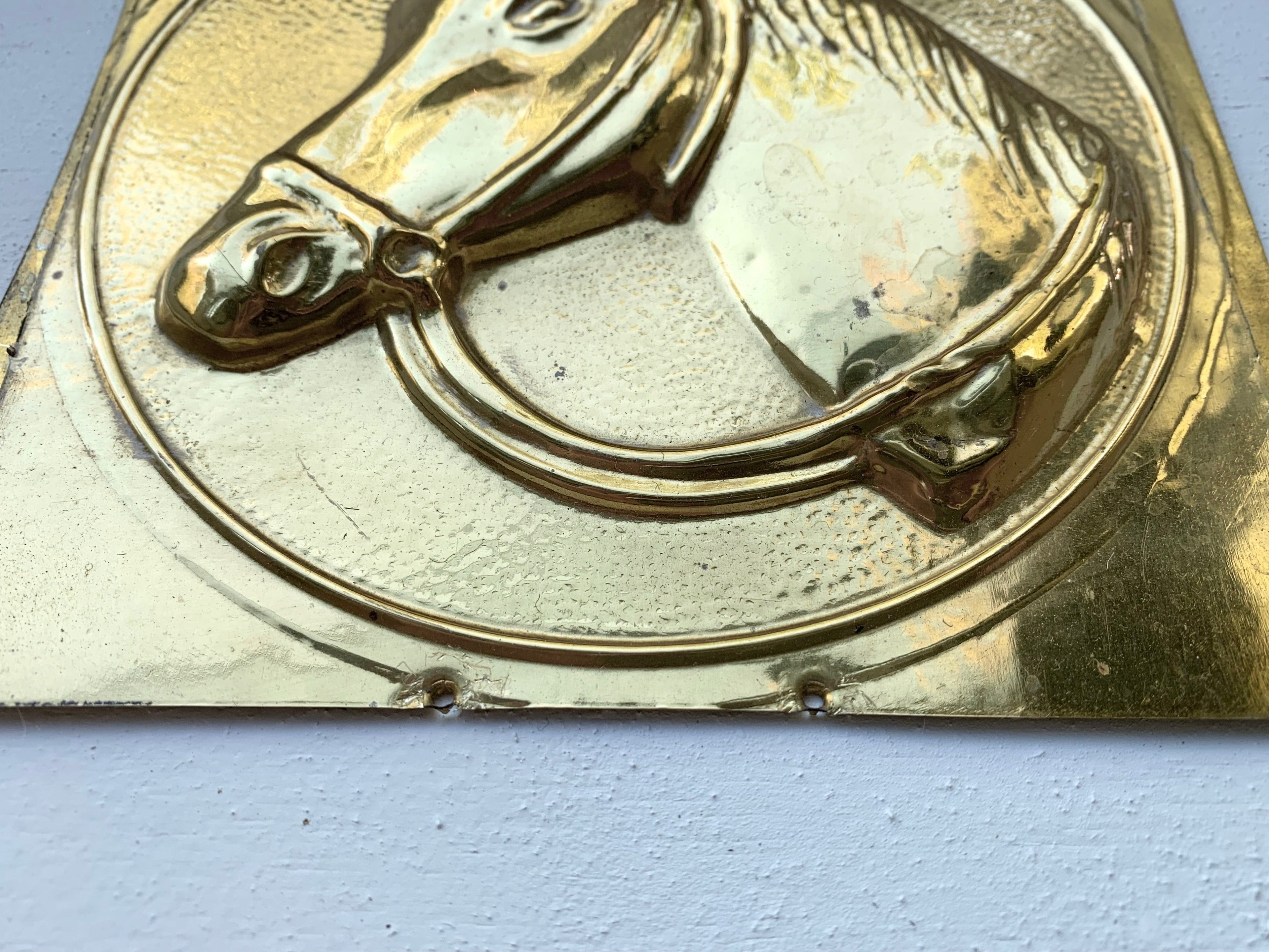Vintage Embossed Brass Horse Plaque