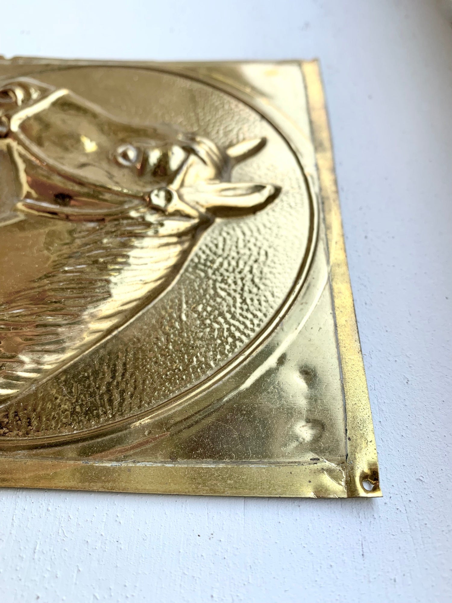 Vintage Embossed Brass Horse Plaque