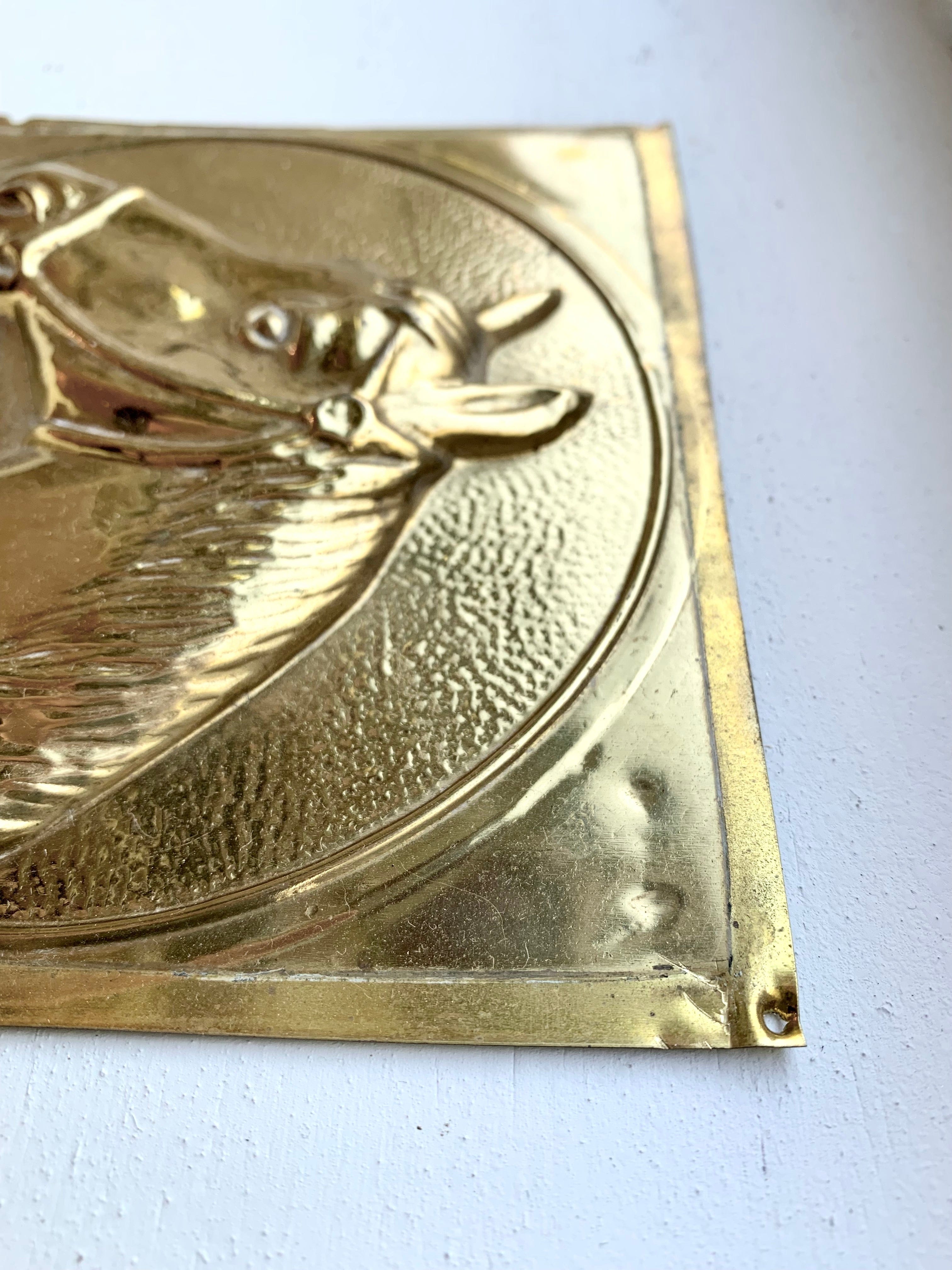 Vintage Embossed Brass Horse Plaque