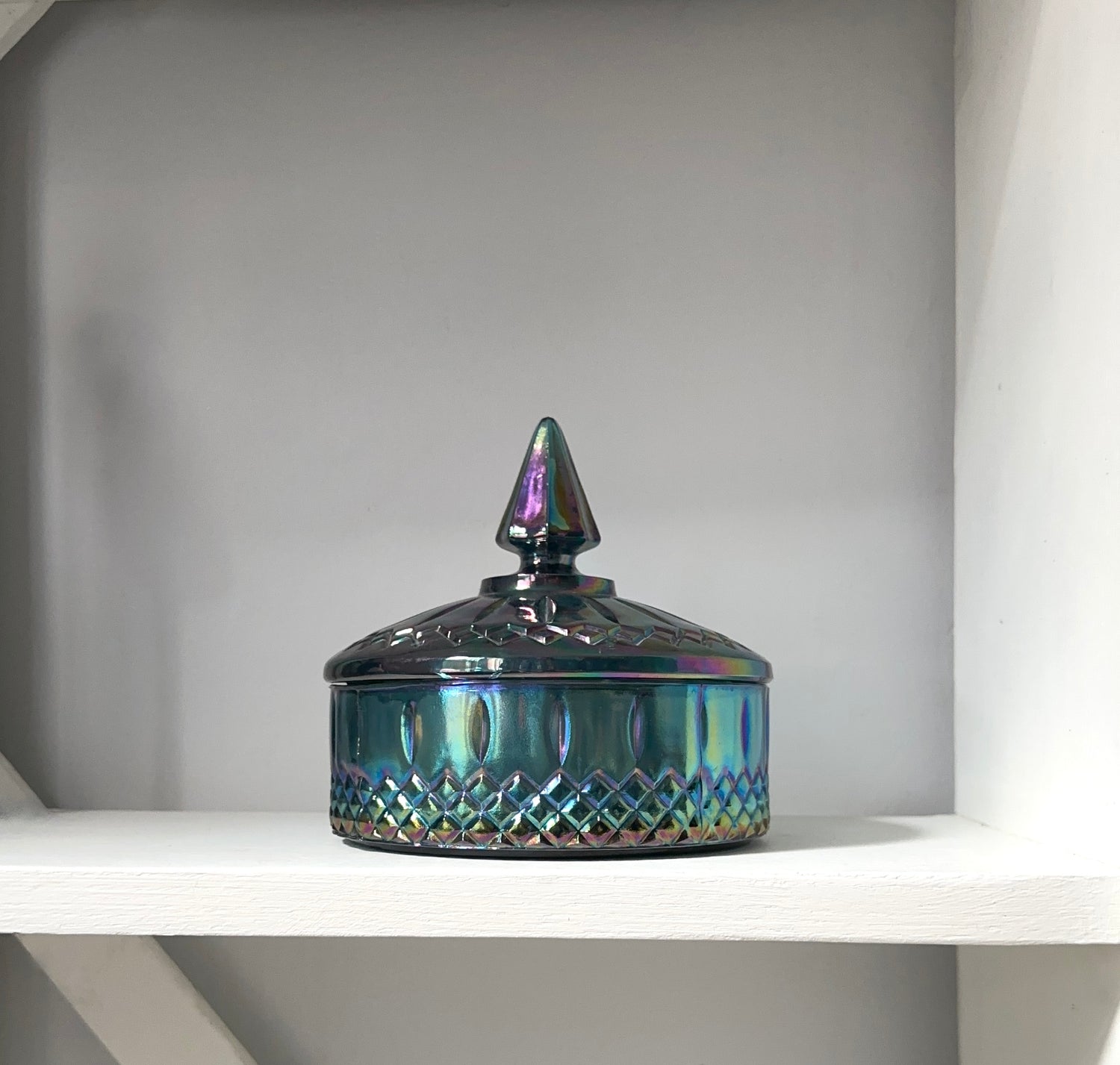 Princess Blue Iridescent Carnival Candy Dish With Lid Indiana Glass