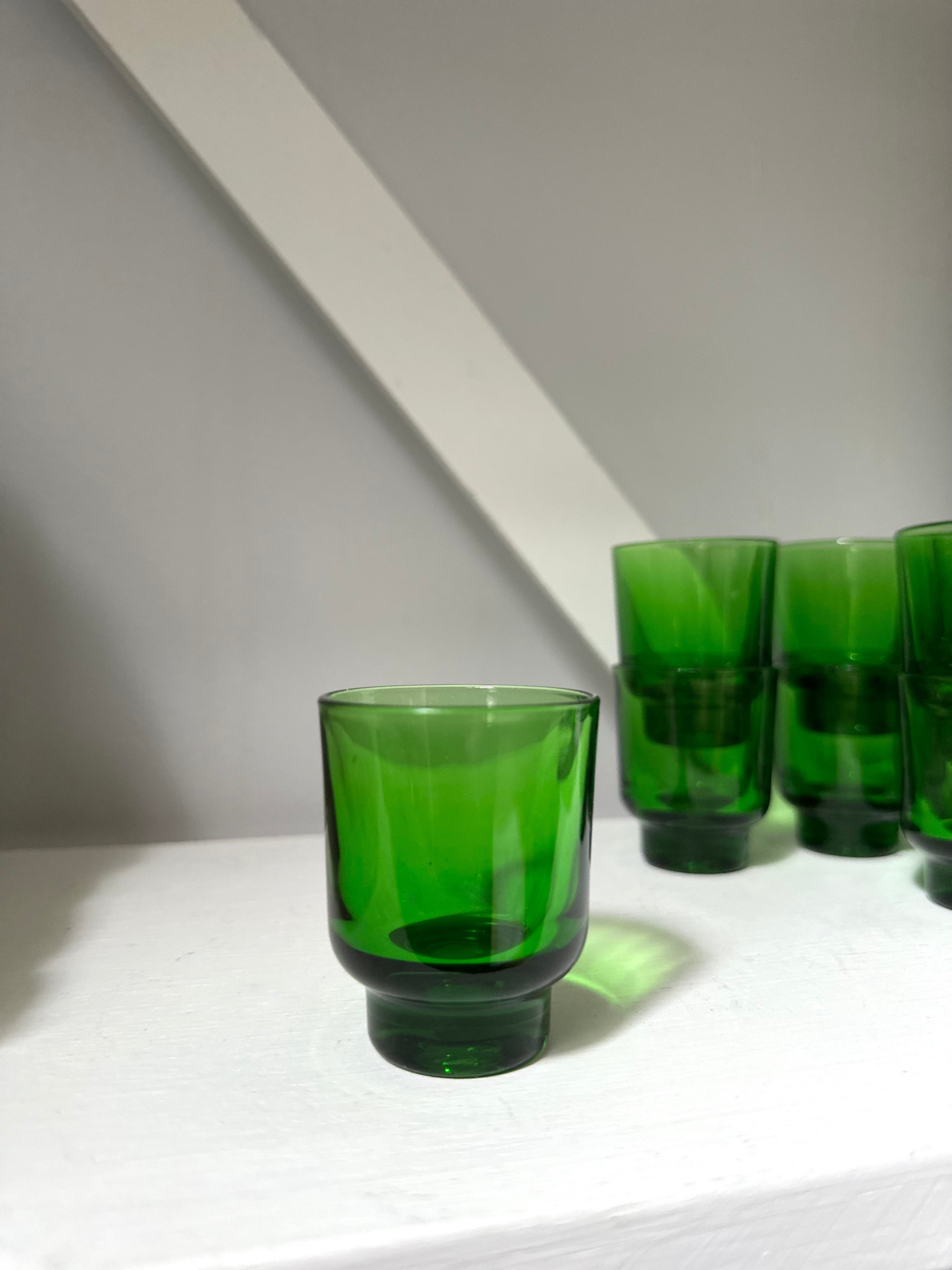 Set/12 Emerald Green Shot Glasses