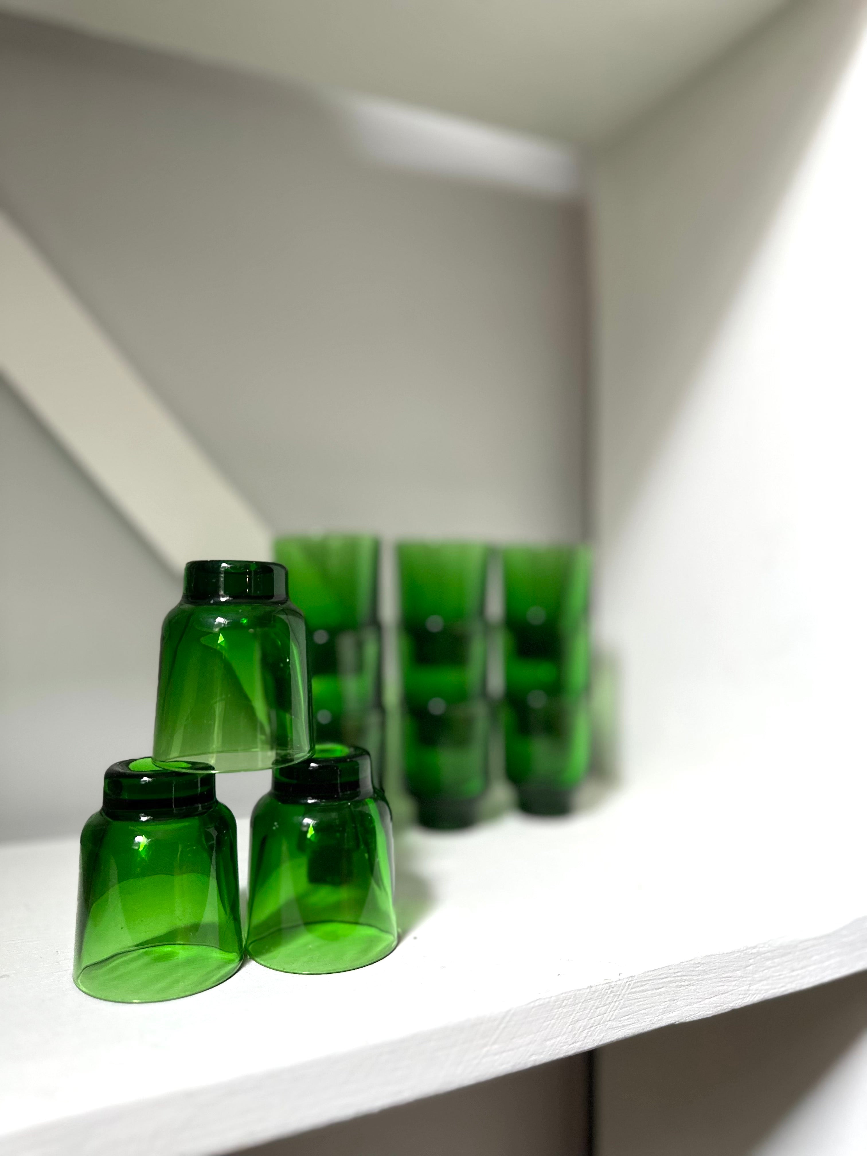 Set/12 Emerald Green Shot Glasses