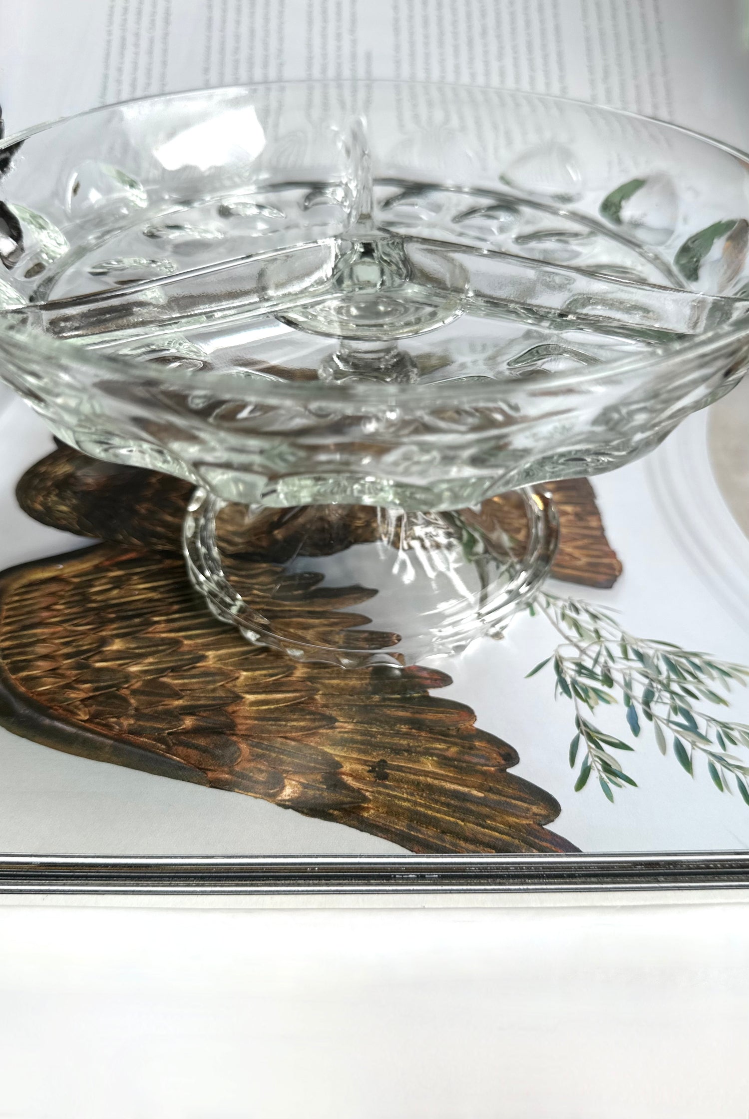 Vintage Glass Pedestal Divided Dish