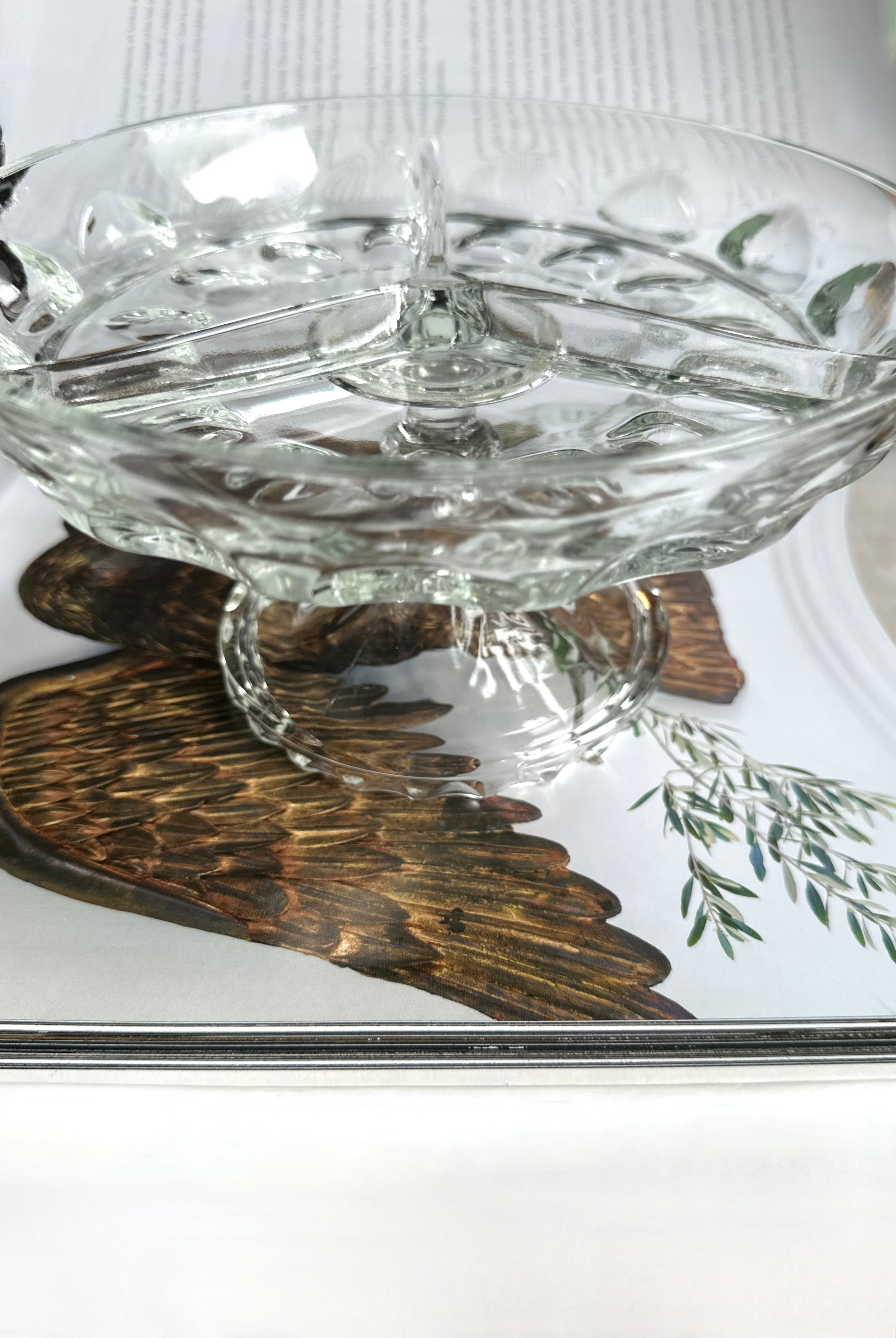 Vintage Glass Pedestal Divided Dish