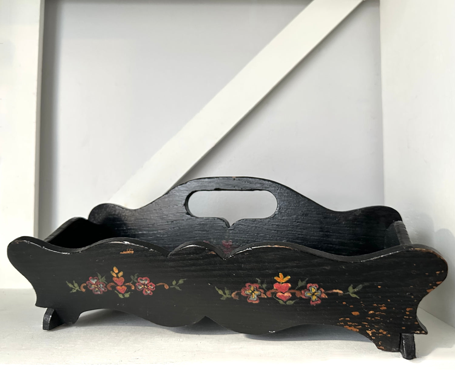 Vintage Hand-Painted Wooden Cutlery Tray