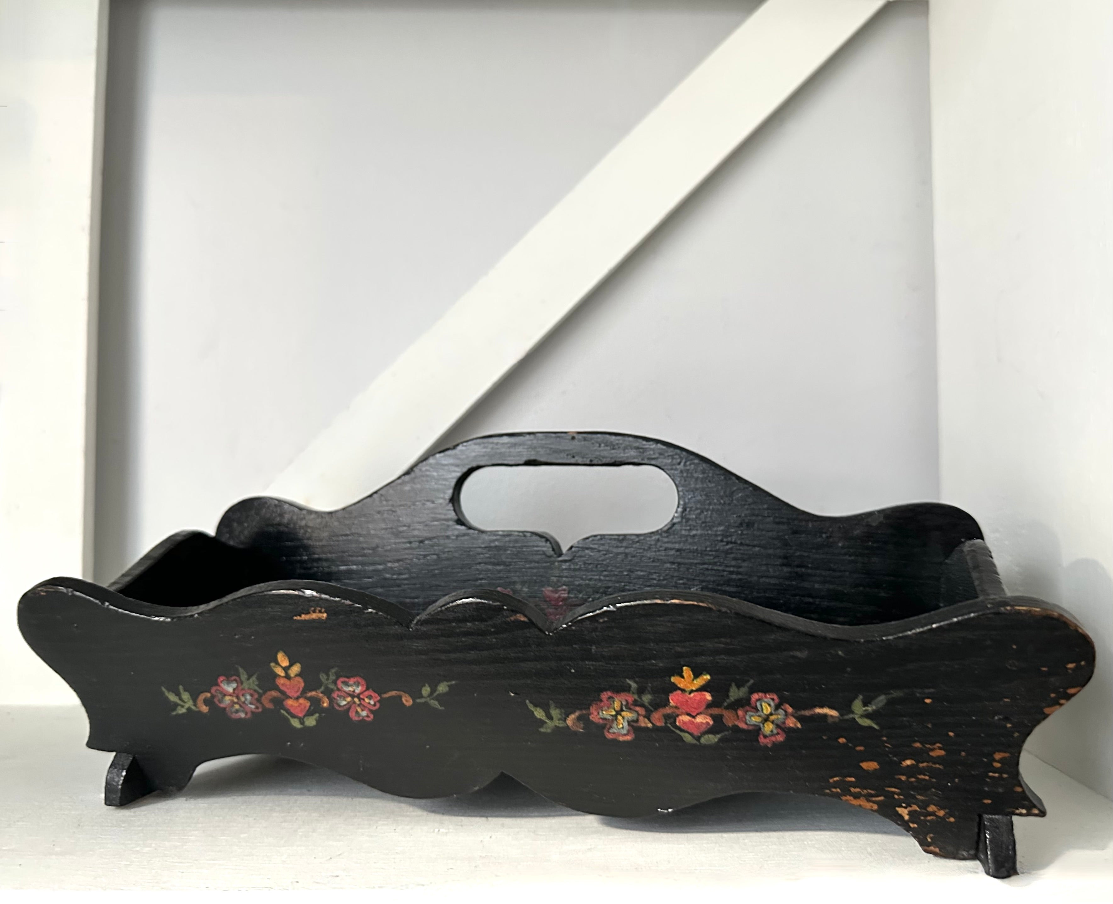 Vintage Hand-Painted Wooden Cutlery Tray