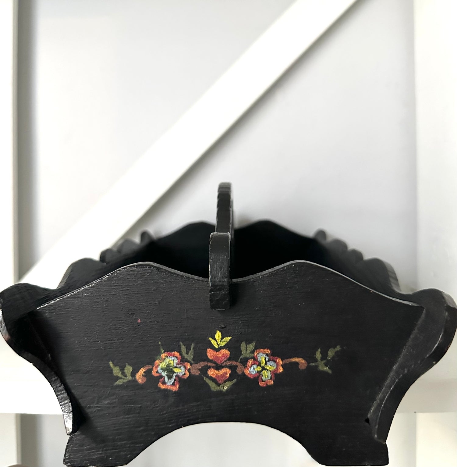 Vintage Hand-Painted Wooden Cutlery Tray