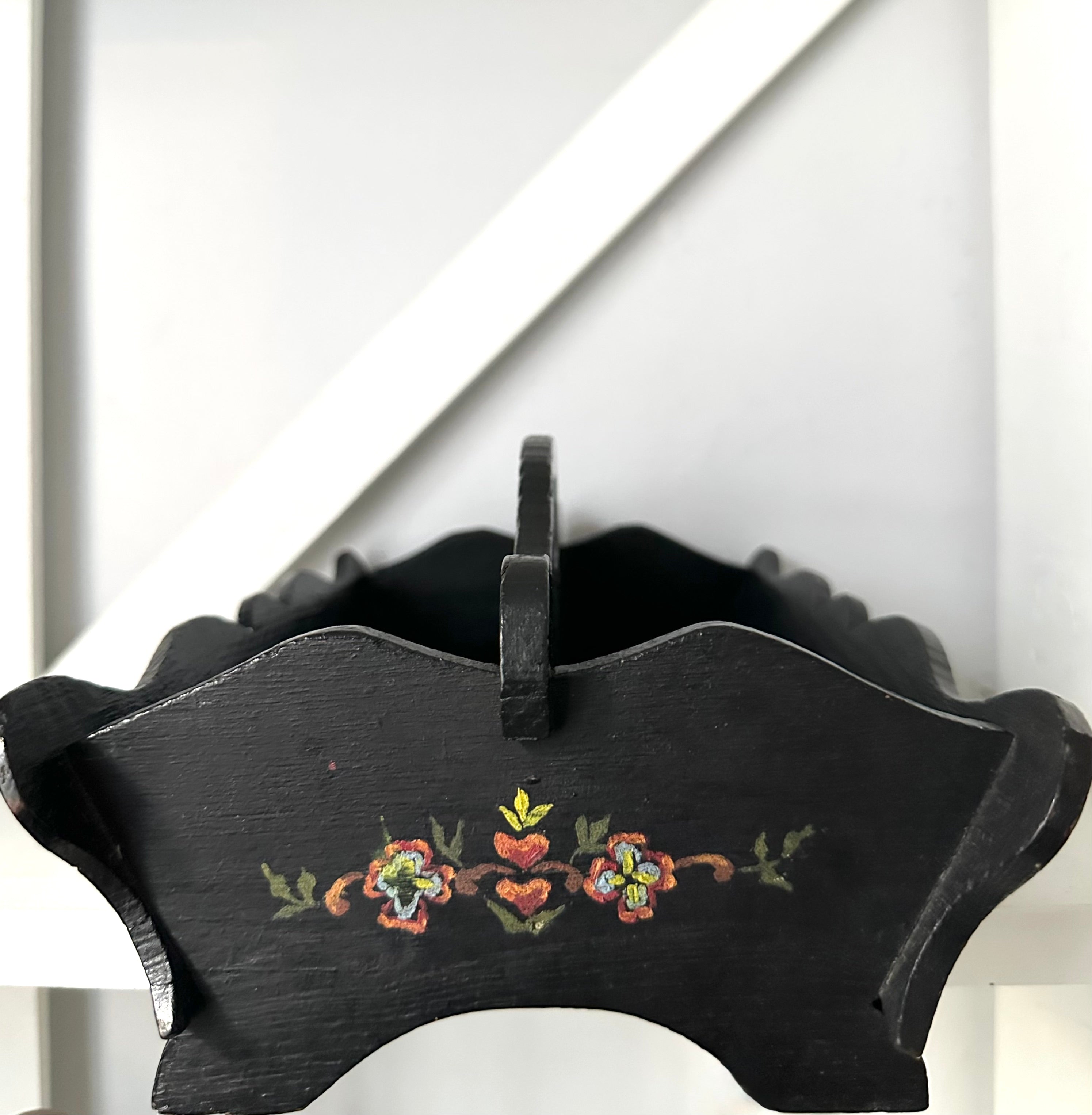 Vintage Hand-Painted Wooden Cutlery Tray