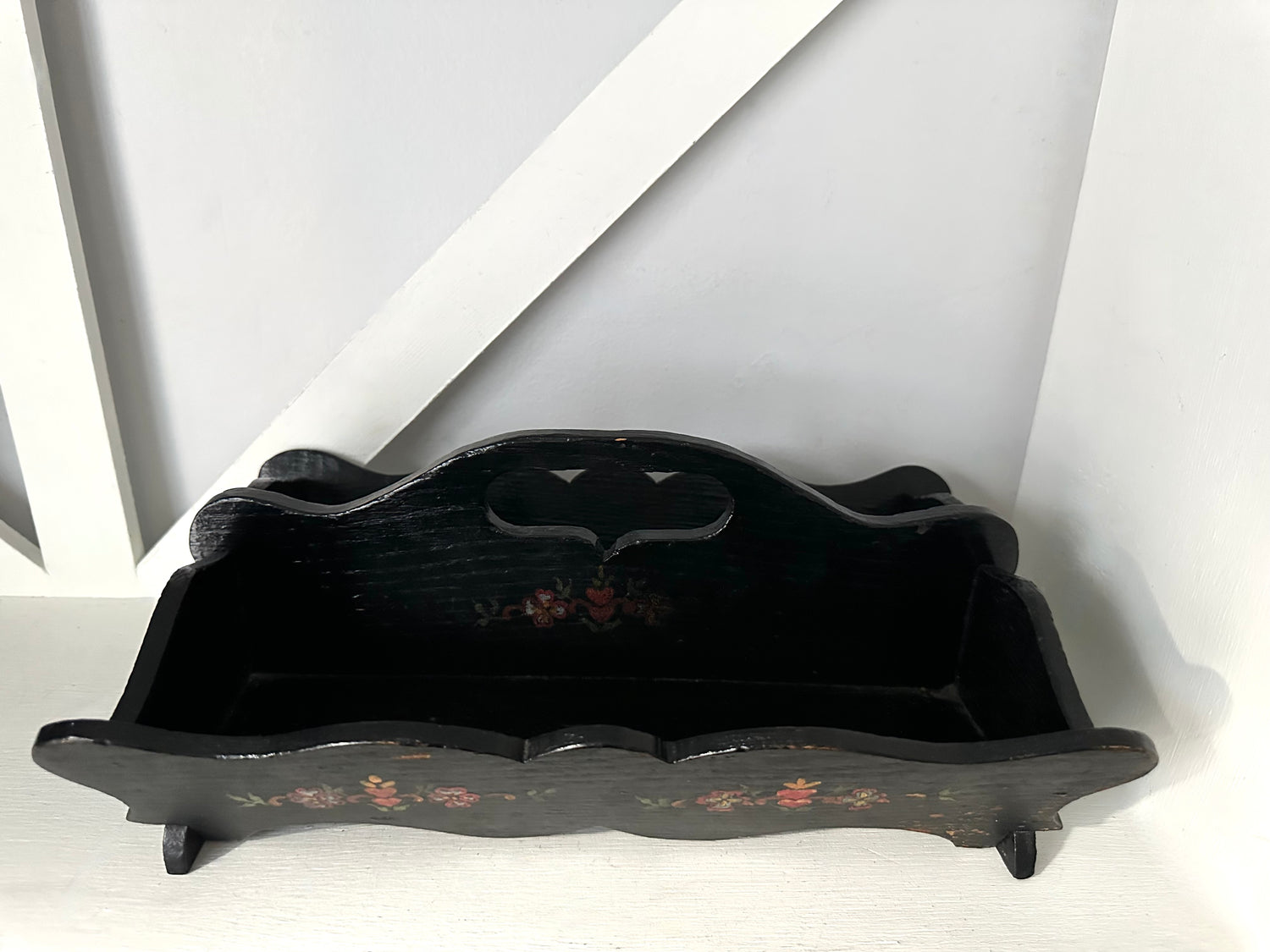 Vintage Hand-Painted Wooden Cutlery Tray