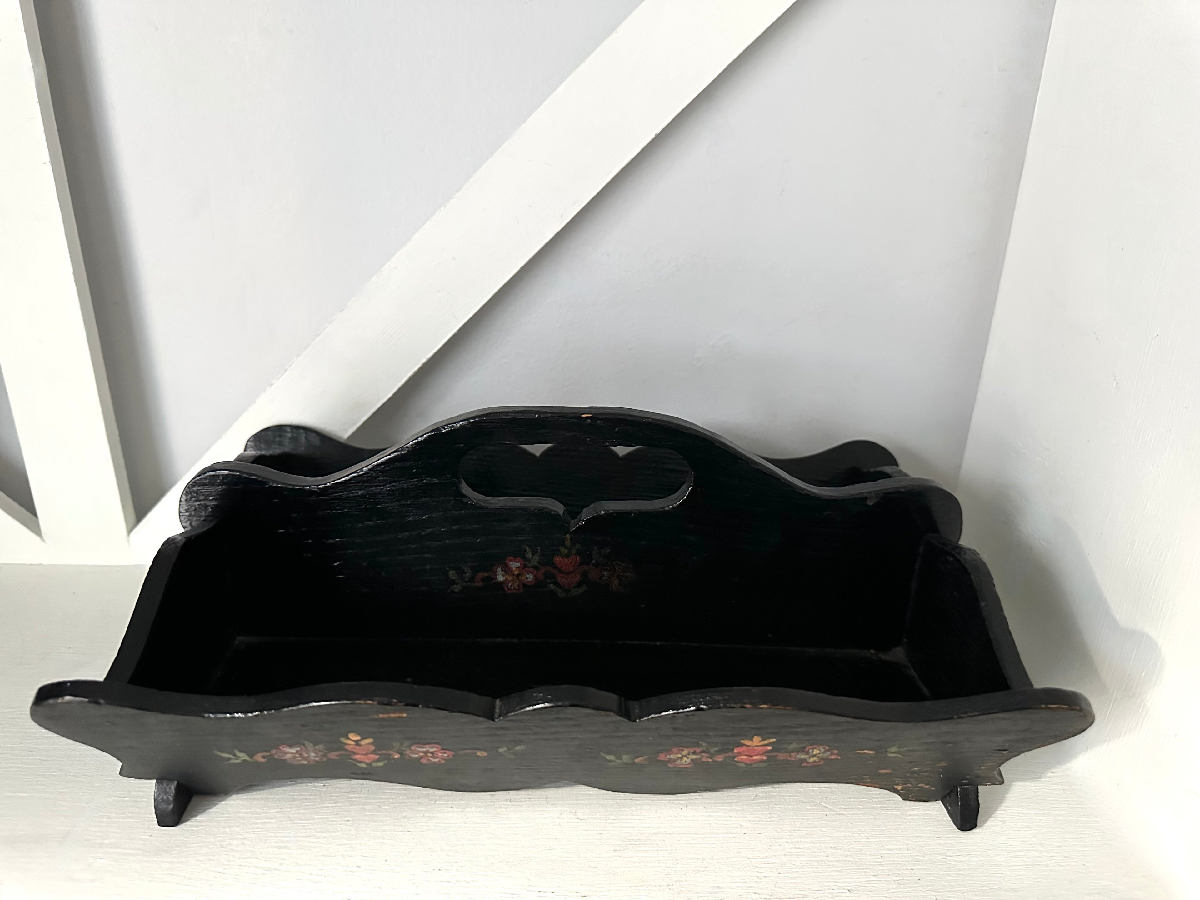 Vintage Hand-Painted Wooden Cutlery Tray