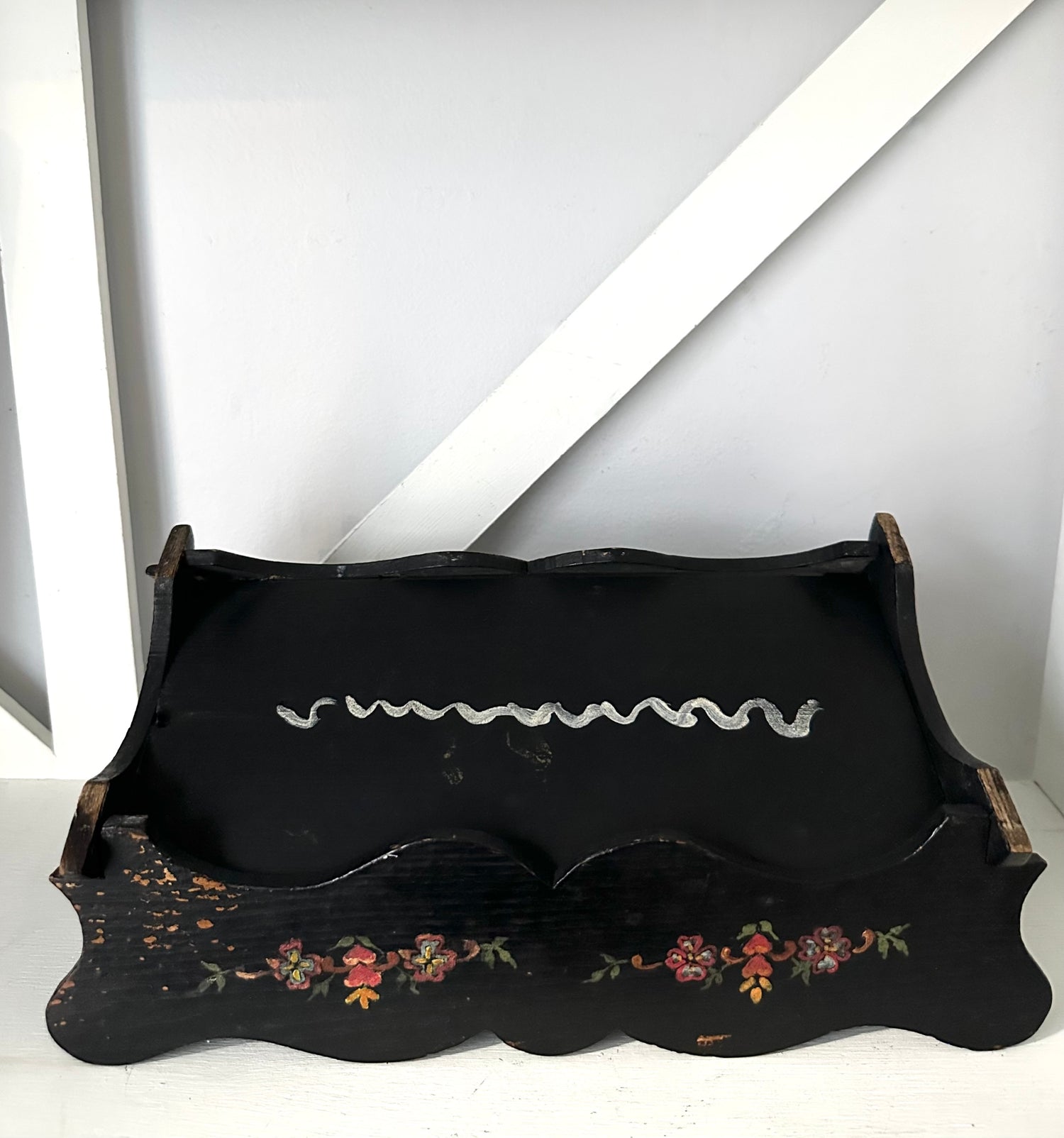 Vintage Hand-Painted Wooden Cutlery Tray