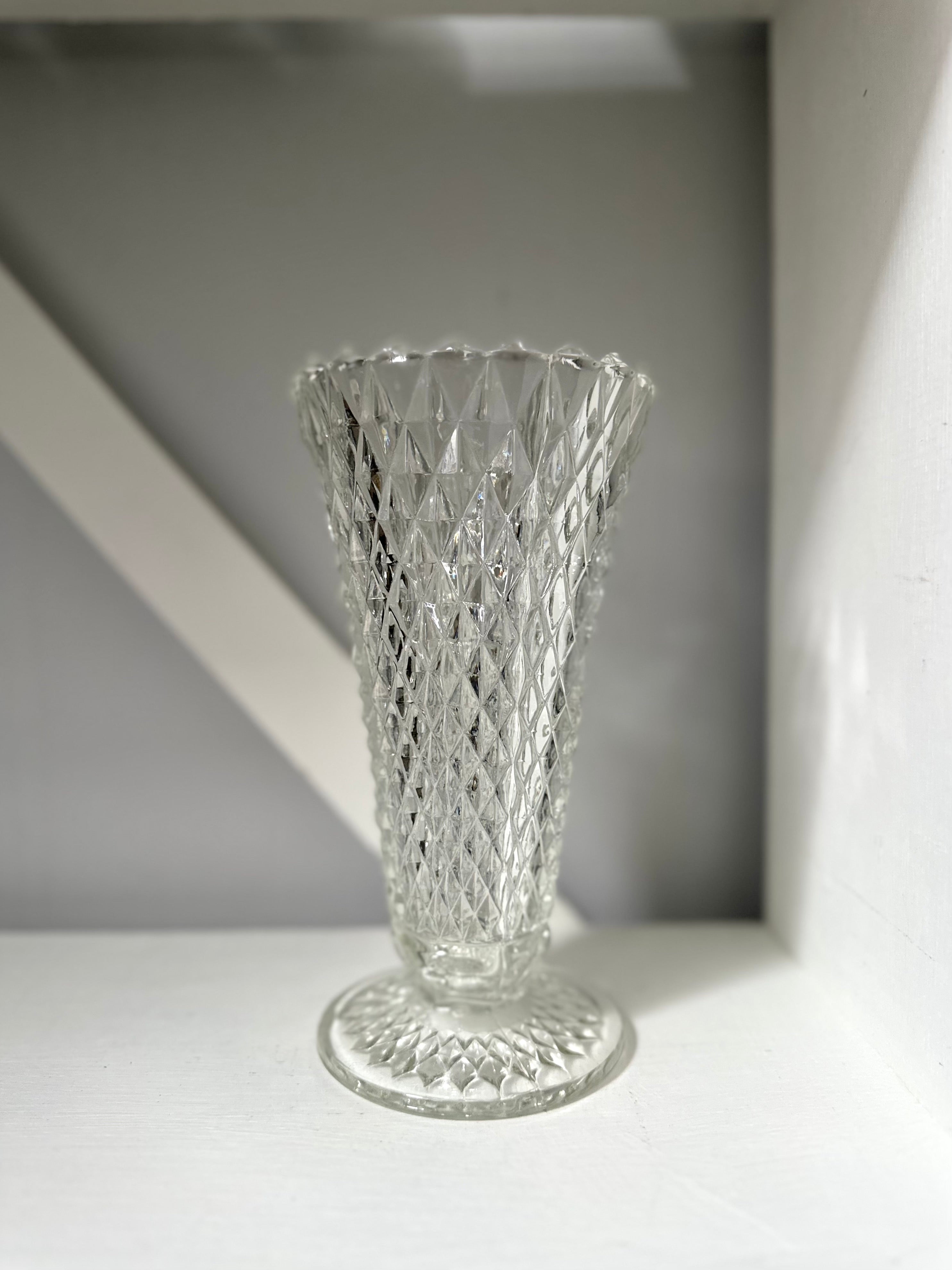 Vintage Diamond Point Pressed Glass Vase