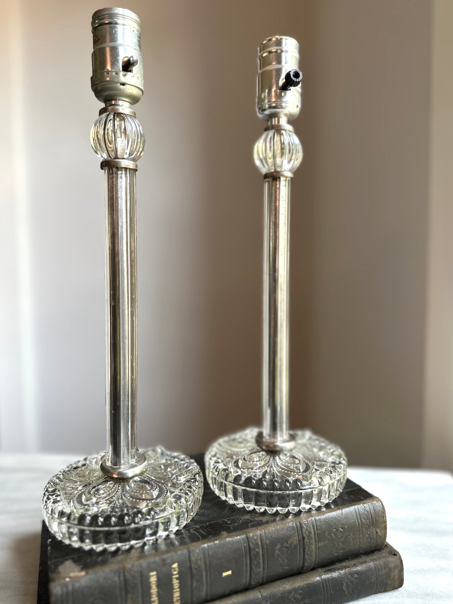 Vintage Pair Petite Glass Lamps