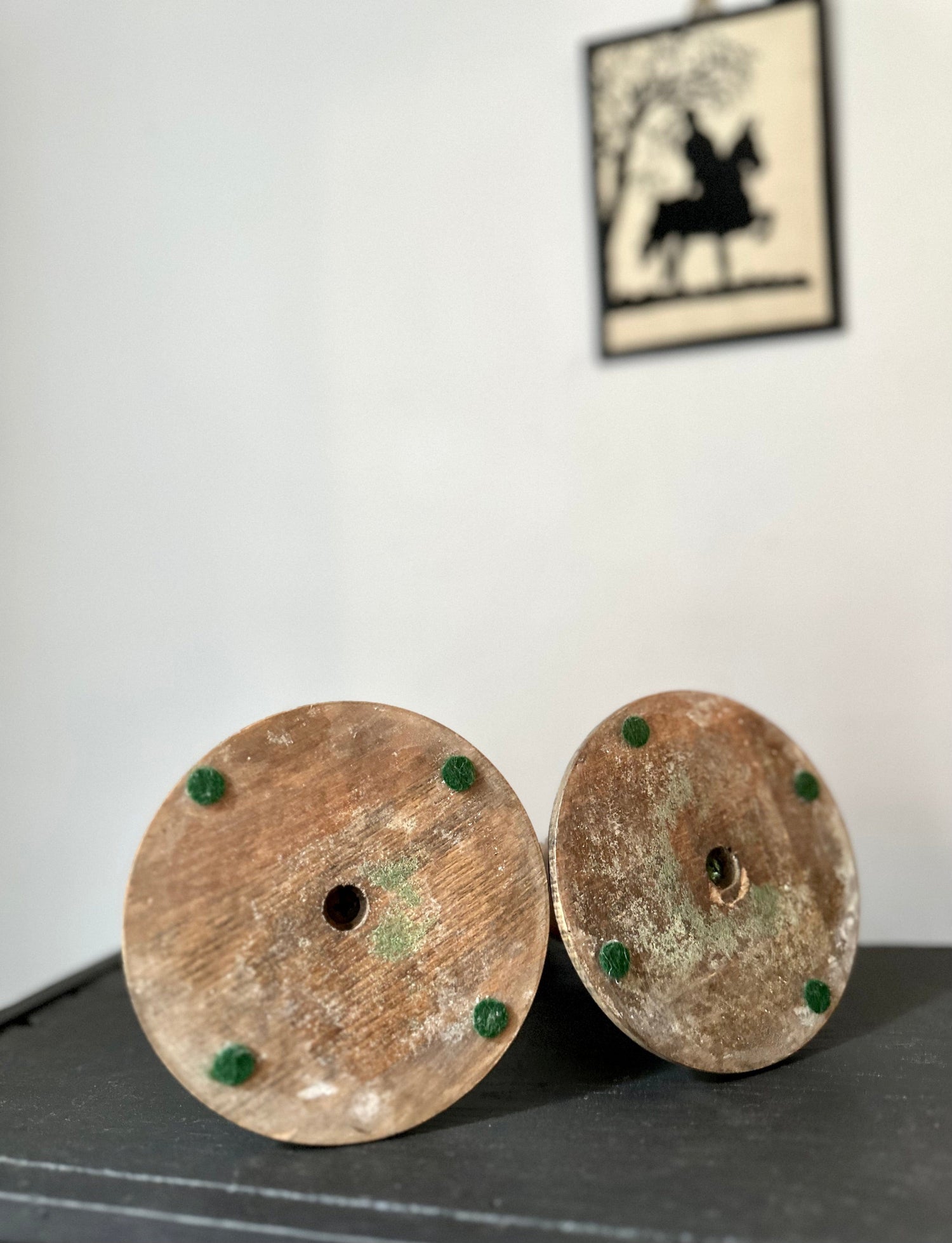 Vintage Pair Turned Wood Candlestick Holders