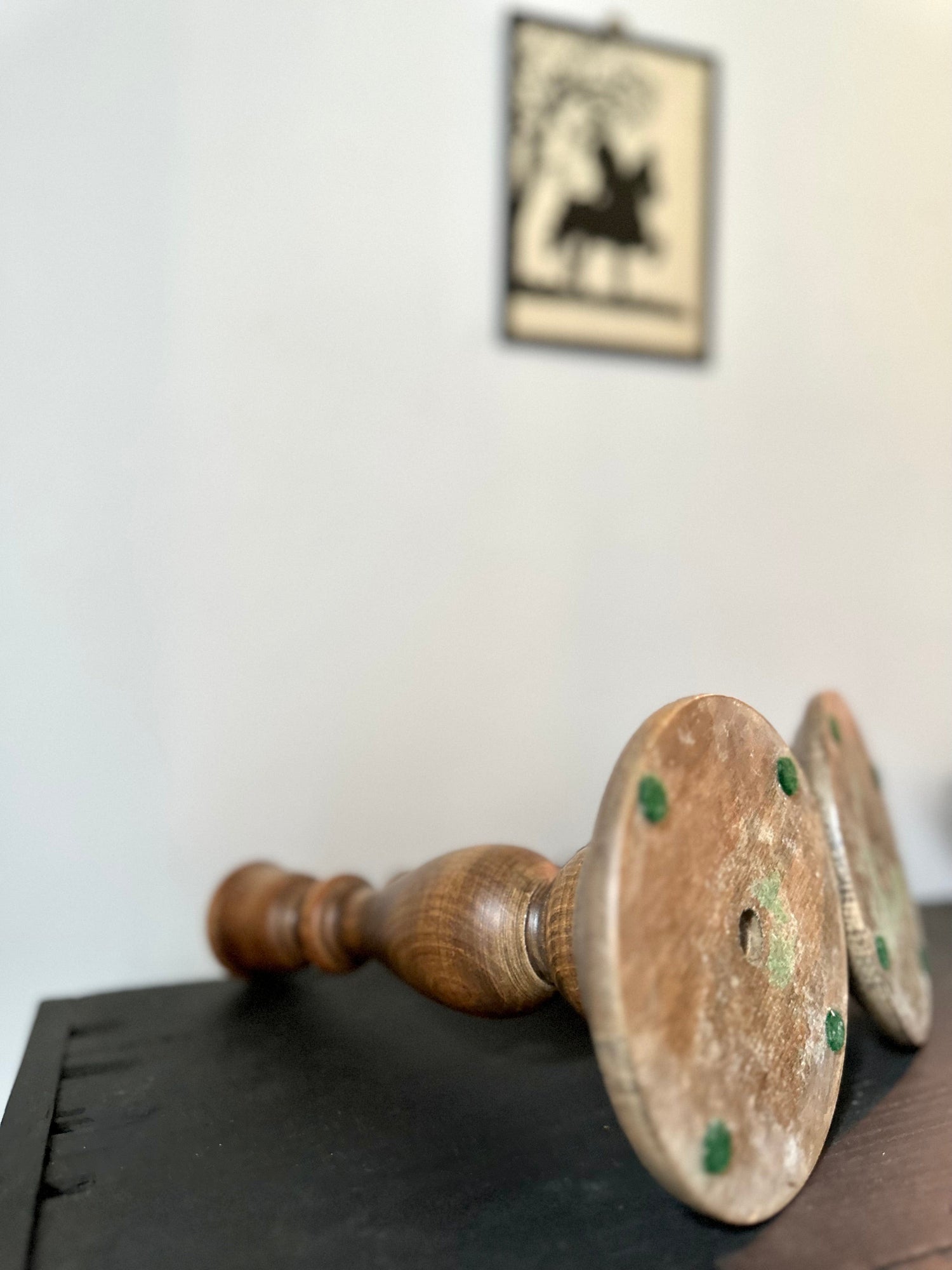 Vintage Pair Turned Wood Candlestick Holders