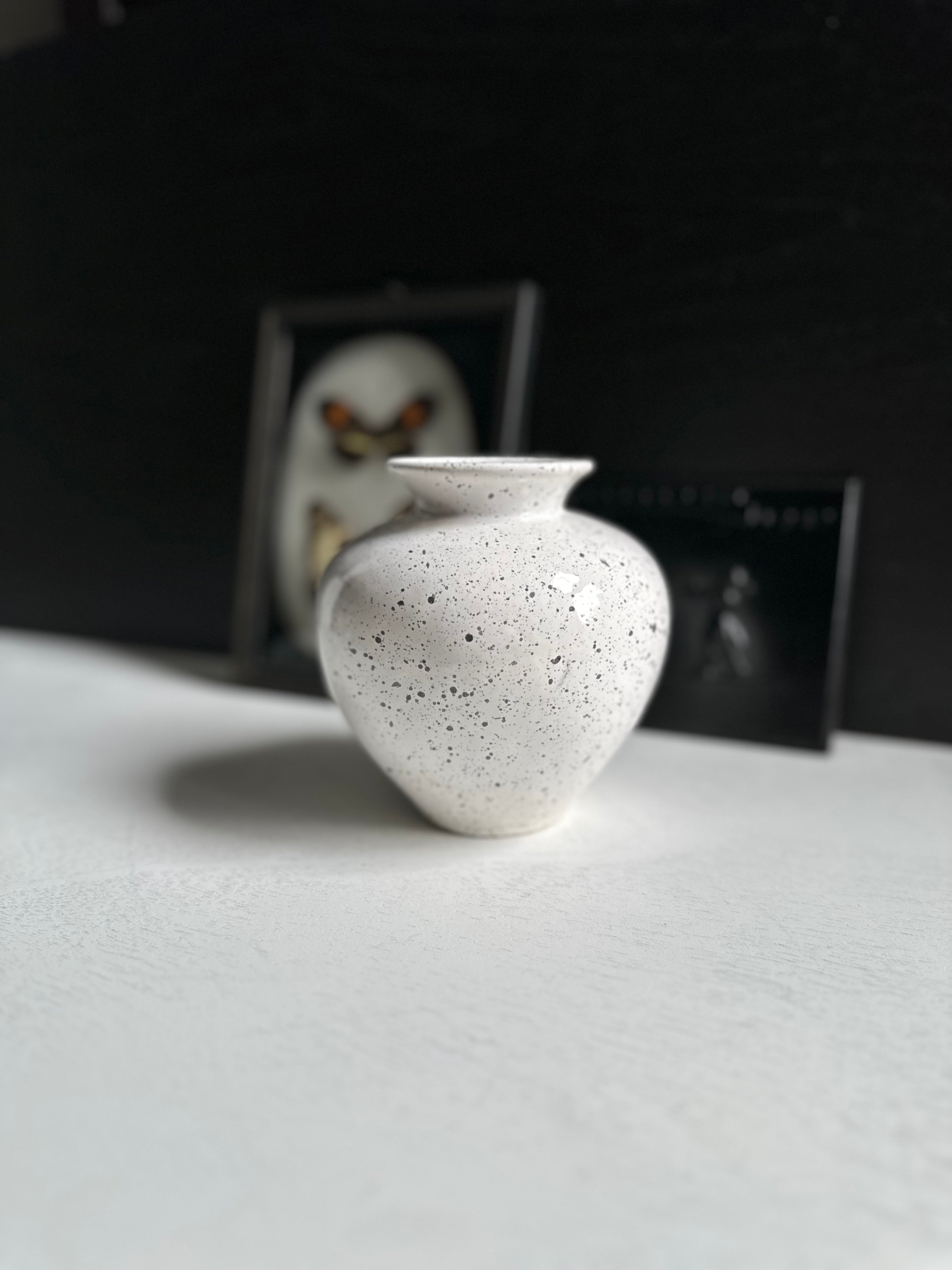 Vintage Splatter Vase Made  in Italy Black and White Ceramic Vessel