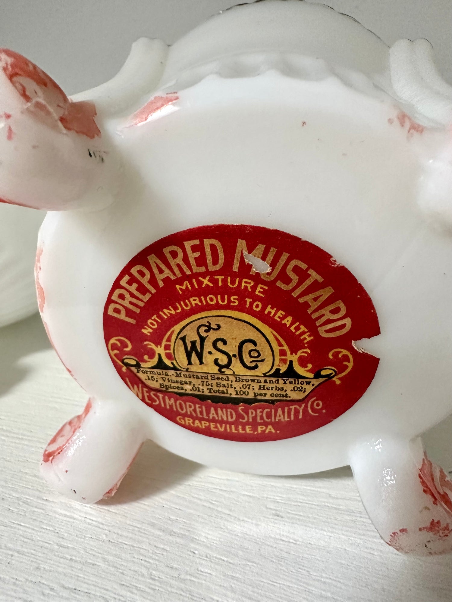 Westmoreland Specialty Co “Flute & Crown” Milk Glass Mustard Bowl with Lid, Original Label