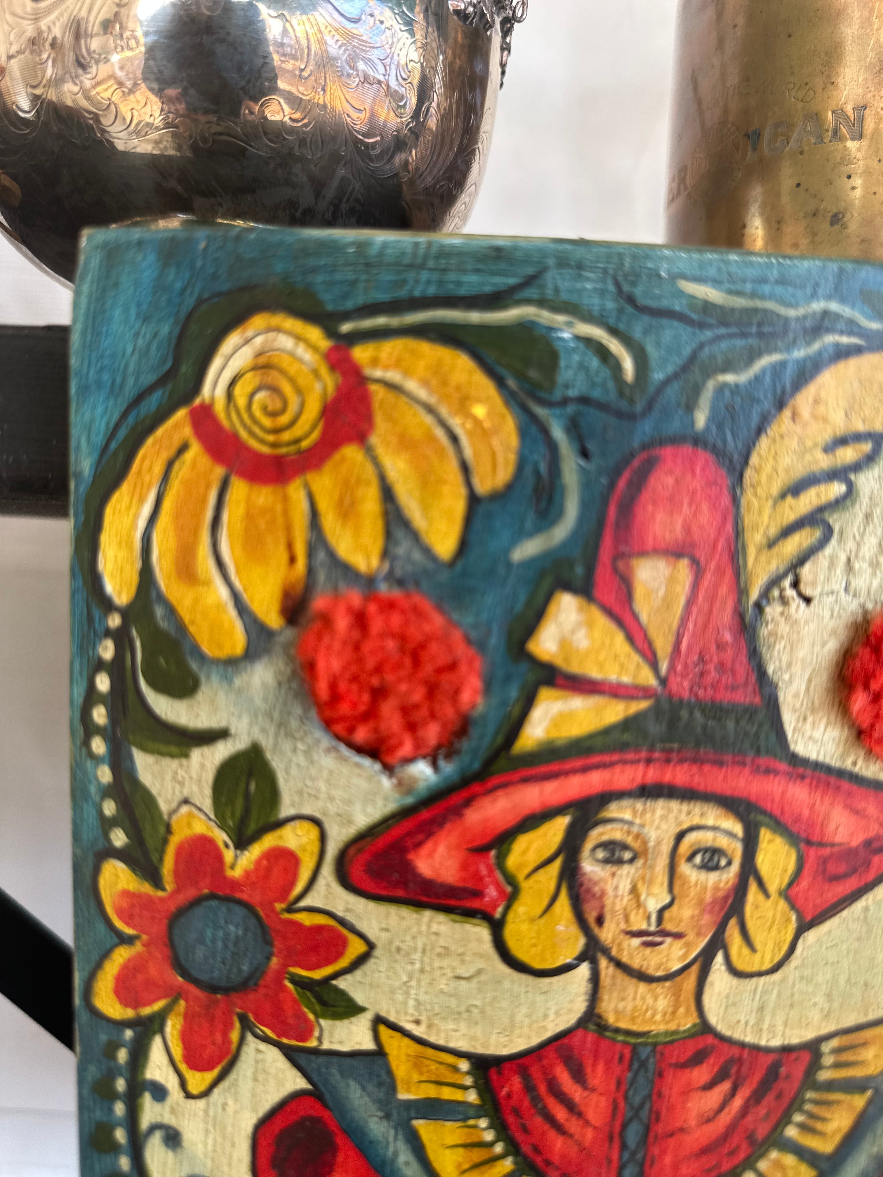 Vintage Folk Art Heart Plaque