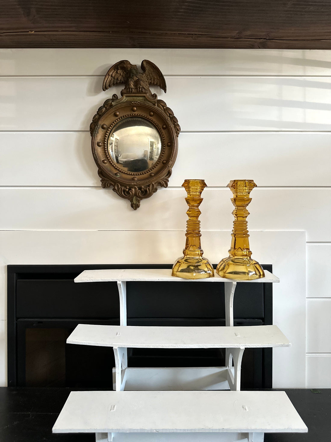 Pair Vintage Amber Glass Candlestick Holders