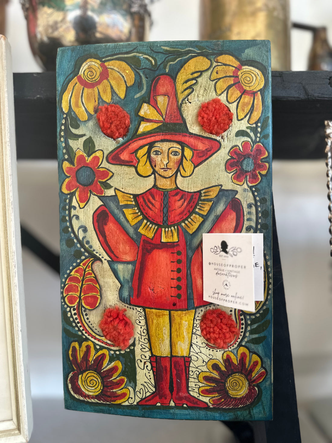 Vintage Folk Art Heart Plaque