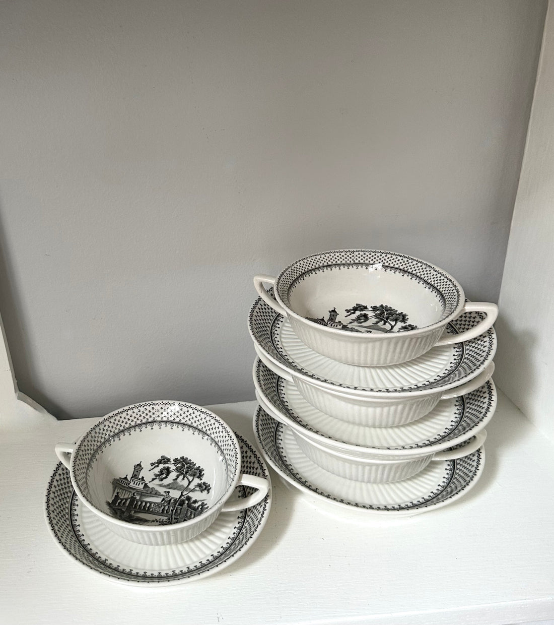 Black English Ironstone Soup Bowls + Plates