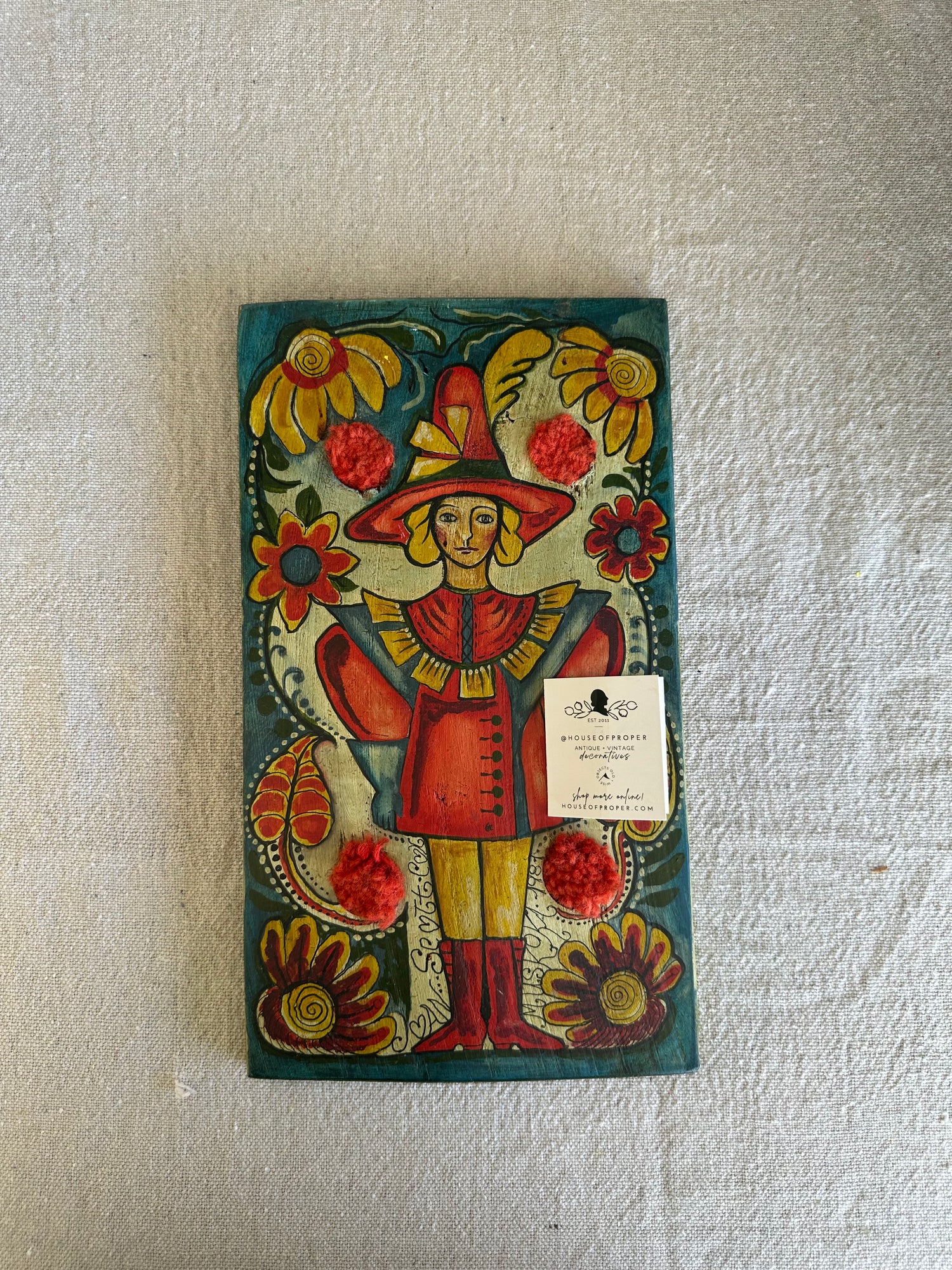 Vintage Folk Art Heart Plaque