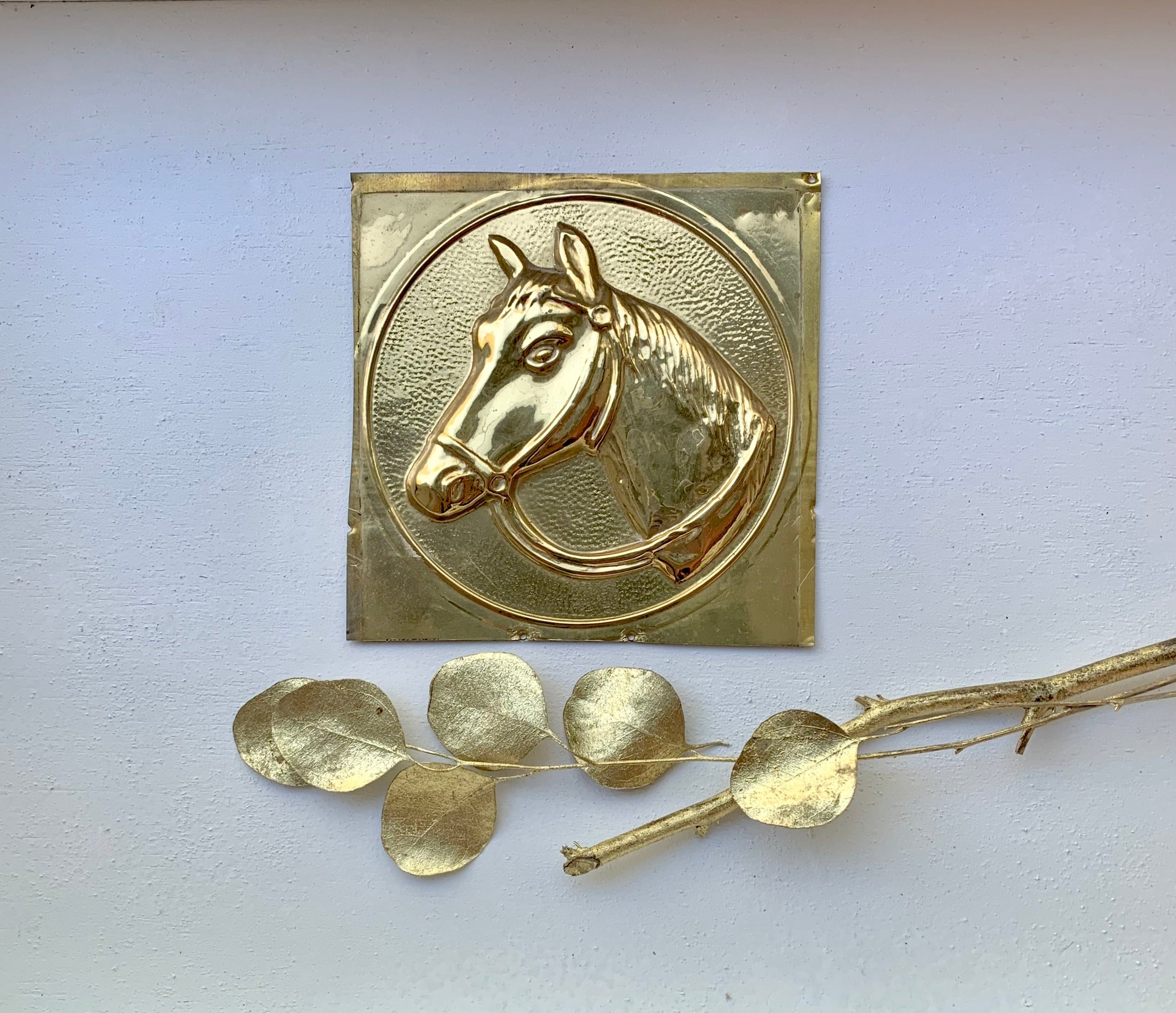 Vintage Embossed Brass Horse Plaque