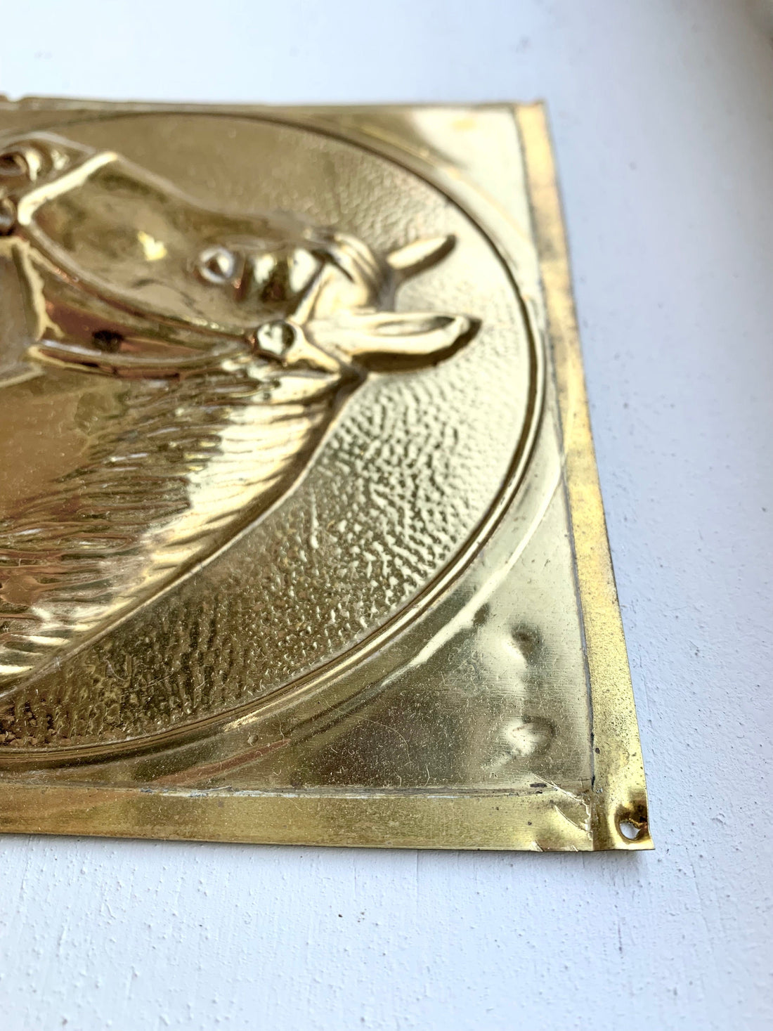 Vintage Embossed Brass Horse Plaque