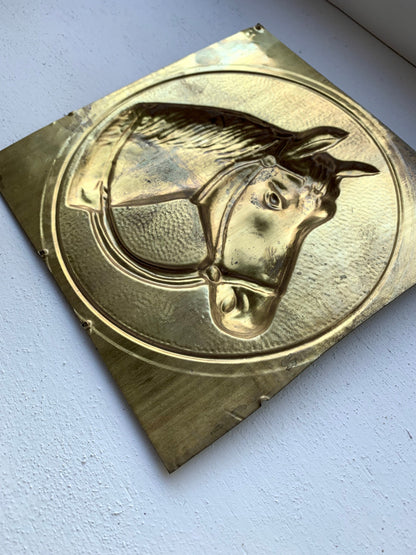 Vintage Embossed Brass Horse Plaque