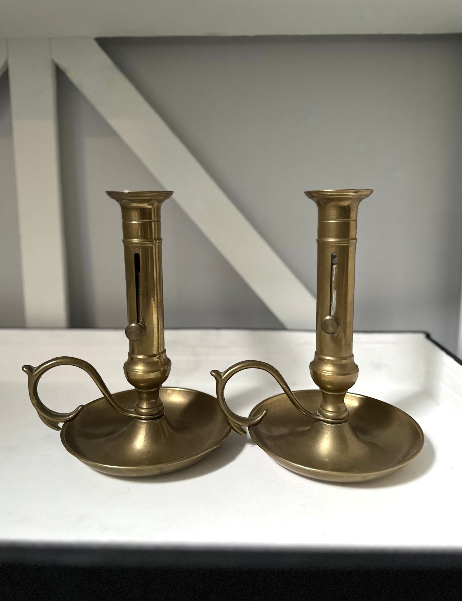 Pair Vintage Brass Candlestick Holders