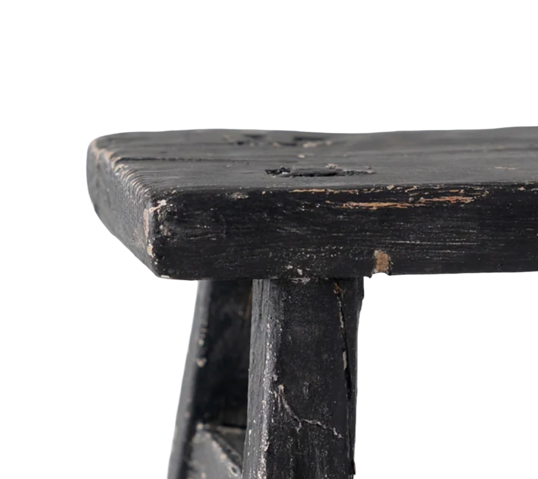 Close-up of a black wooden stool with a white background