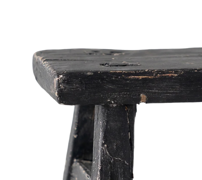 Close-up of a black wooden stool with a white background
