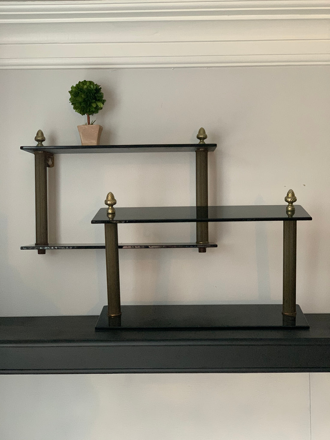 Vintage Pair Black Glass Shelf