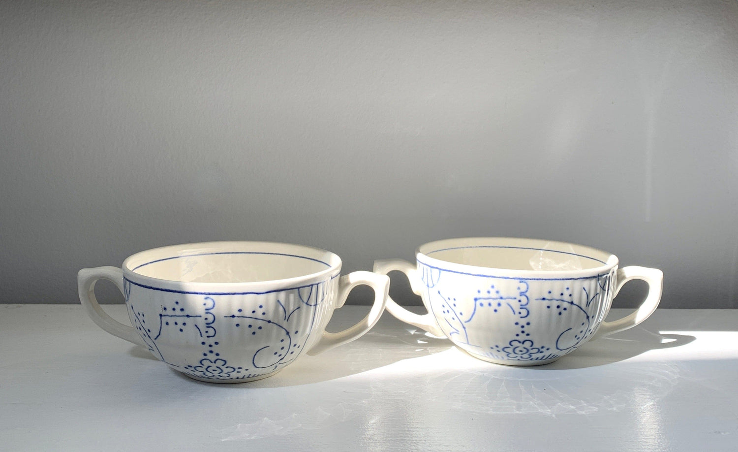 Pair Blue + White Belgium Soup Bowls