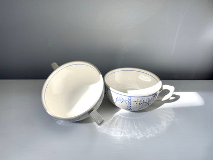 Pair Blue + White Belgium Soup Bowls