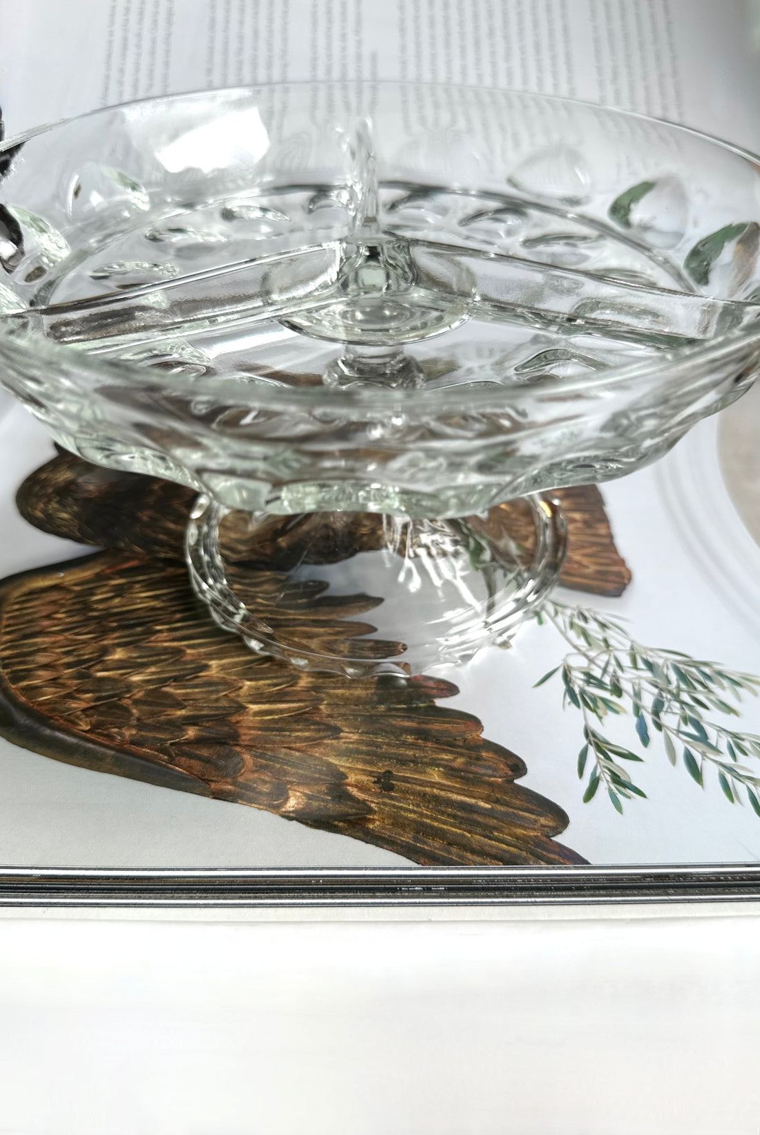 Vintage Glass Pedestal Divided Dish