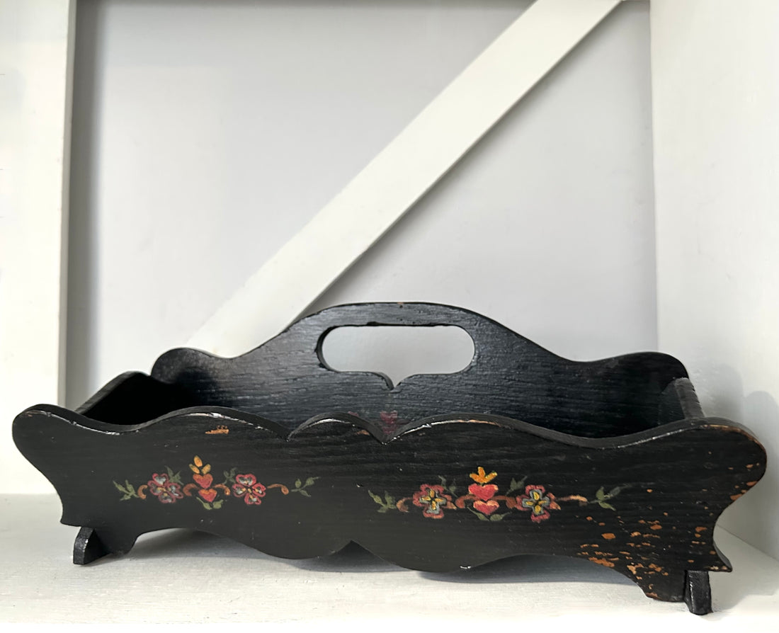 Vintage Hand-Painted Wooden Cutlery Tray