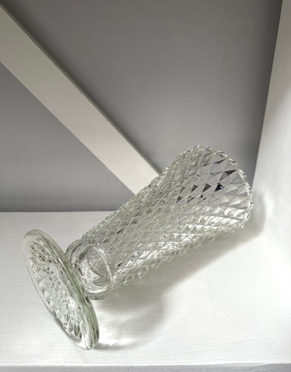Vintage Diamond Point Pressed Glass Vase